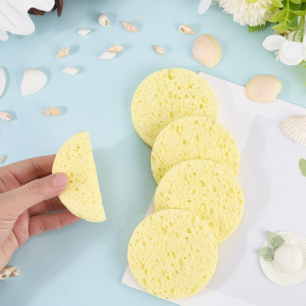GORGECRAFT 12Pcs Reusable Make-Up Remover Sponges Facial Cleansing Sponge Makeup Sponges Flat round Face Washing Sponges Yellow Make up Sponges for Daily Cleansing Gentle Exfoliating Makeup Removal image number 3
