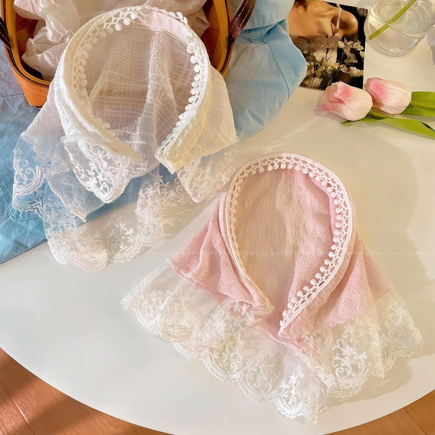 Kintiva Lace Hair Bandana Scarf for Women, Boho Triangle Headband Turban (White) image number 6