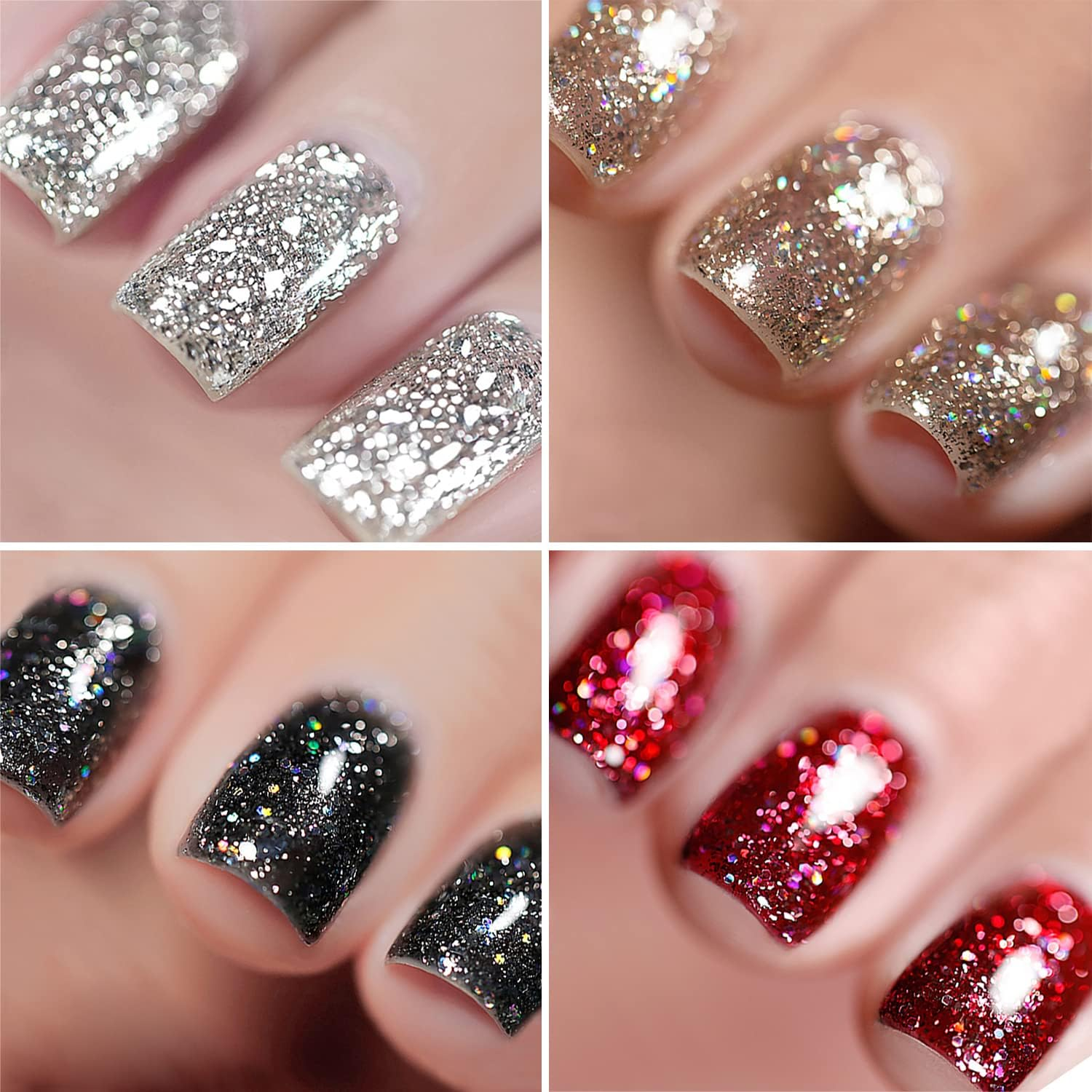 Vishine Glitter Gel Nail Polish Set - 4PCS 8Ml Sparkle Red Black Gold Silver Shinning Colors UV LED Soak off Gel Polish Collection Long-Lasting Salon DIY Manicure 8Ml C020 image number 6