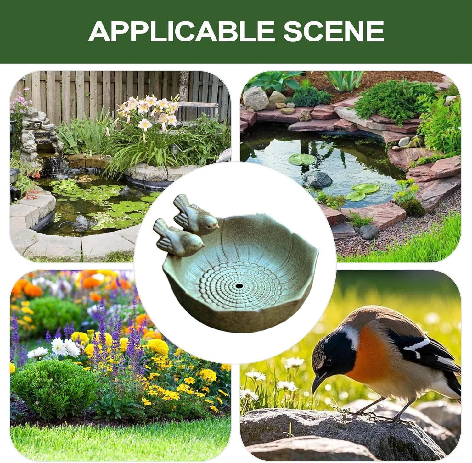 Ceramic Bird Bath - Garden Outdoors Bird Bath Feeder Bowl,Artistic Birdfeeder Tray Birdbaths Yard Decor for Hummingbirds Parrots Butterflies Squirrels - Holes Bird Pot image number 6