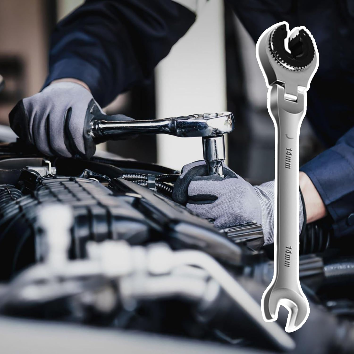 Ratcheting Tube Spanner &ndash; Plum Wrench Set, Duals-End Repair Gear, Oil Hose Opener | Flare Nut Adjustment Tool Kit, Rotating Socket Maintenance Accessory, Garage Mechanic Equipment Use image number 6