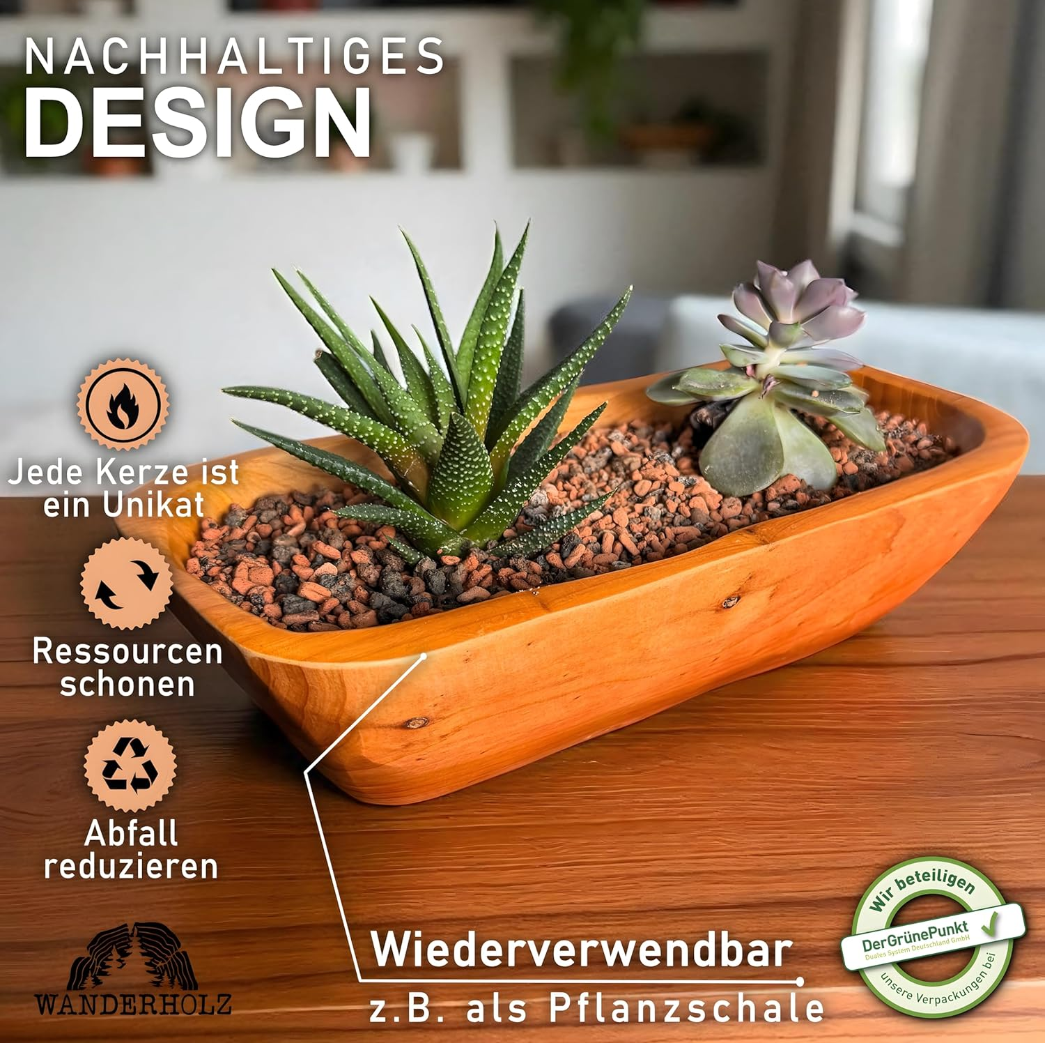 Wanderholz Soy Wax Candle in a Cedar Wood Bowl - Sustainable Multi-Wick Candle with Soy Wax Four-Wick Candle Wax Soy Candle Candles Gift Large Decorative Living Room Candle Decoration Modern image number 2