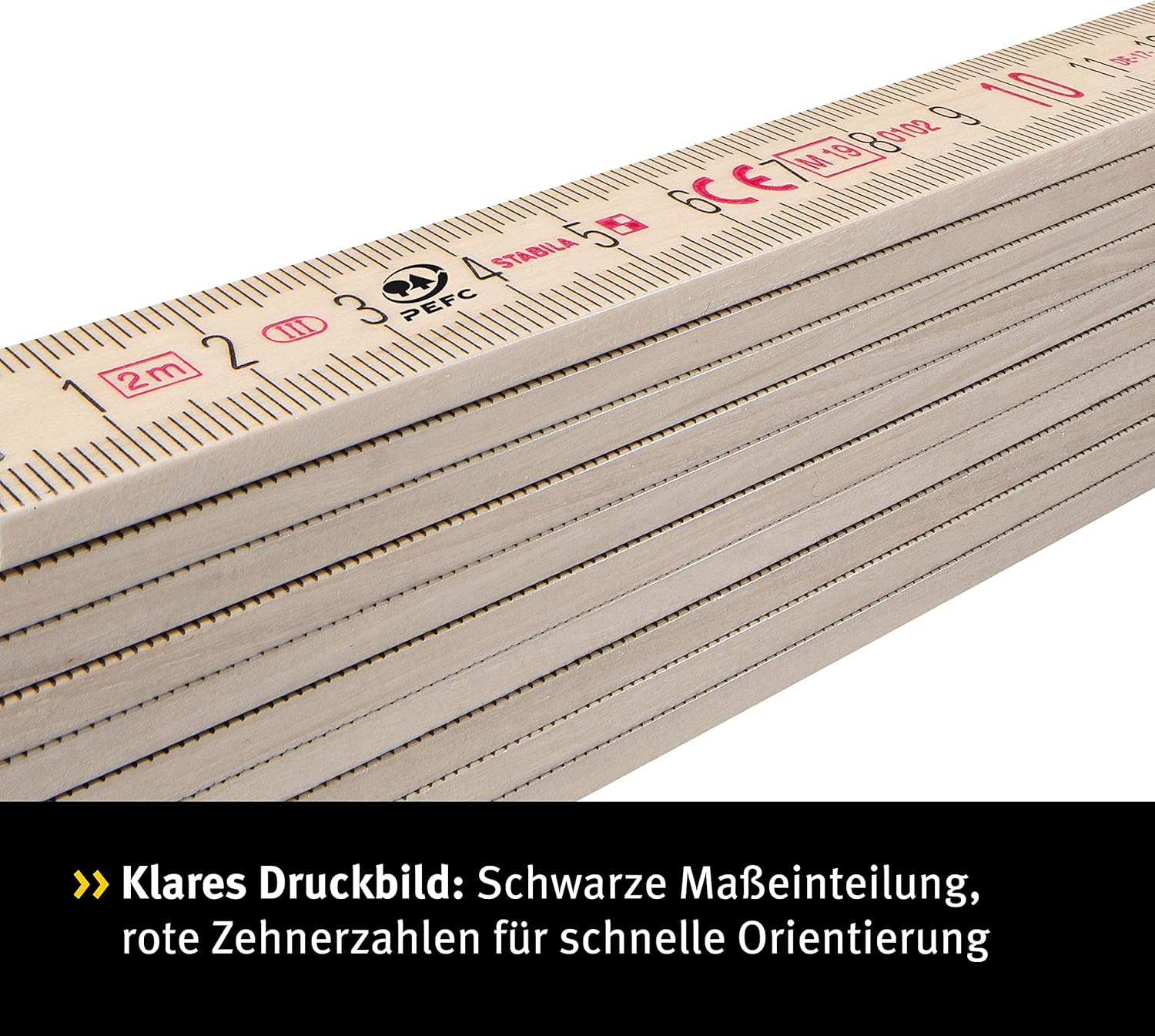 STABILA 14348 Wooden Folding Ruler Type 407 N 2 M Natural Metric Scale - 2M White image number 5