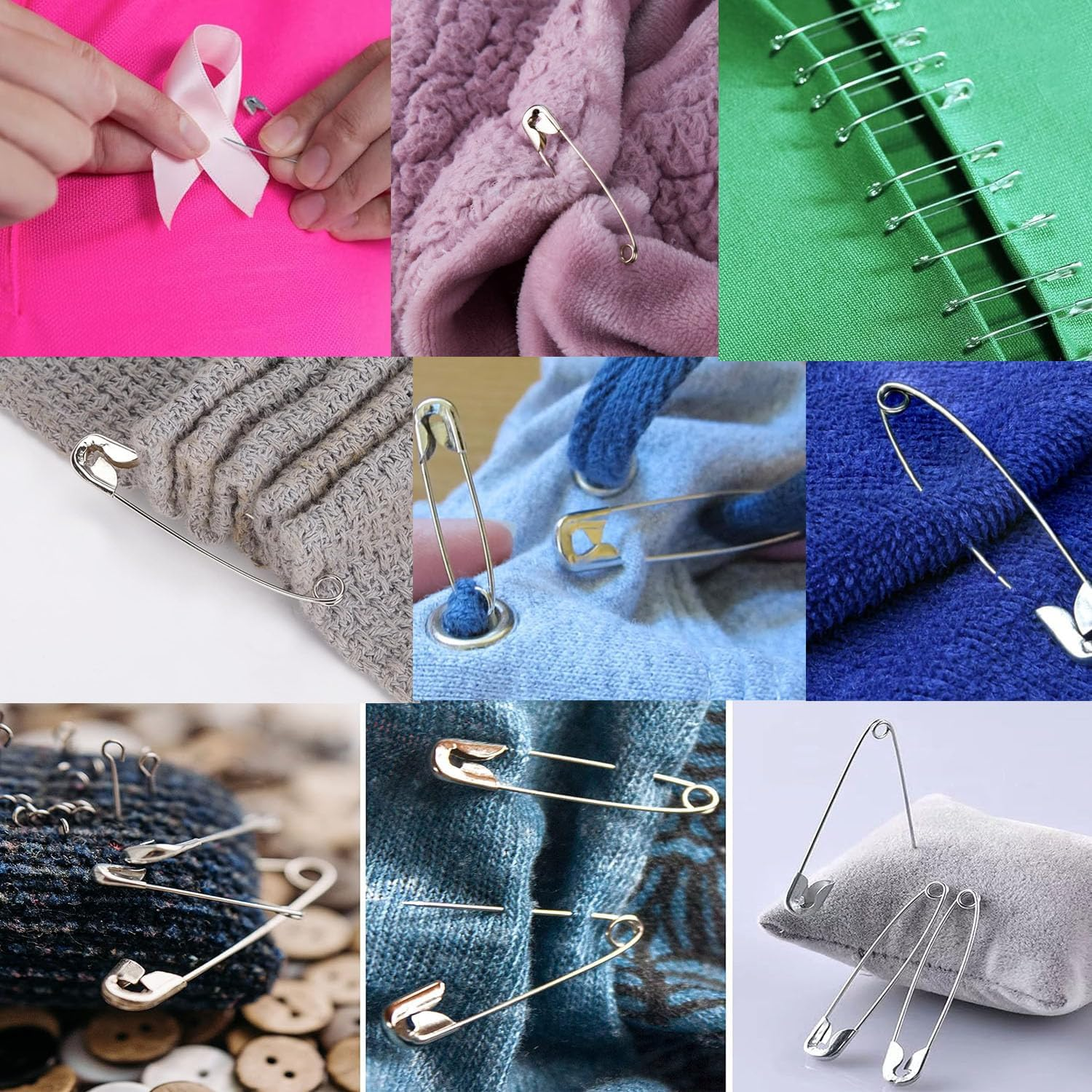 CJESLNA Safety Pins Assorted, 300 Pack Safety Pins, 5 Different Sizes Heavy Duty Safety Pin, Safety Pins Bulk, Small Large Safety Pins for Clothes, Sewing, Arts, Crafts（Silver）