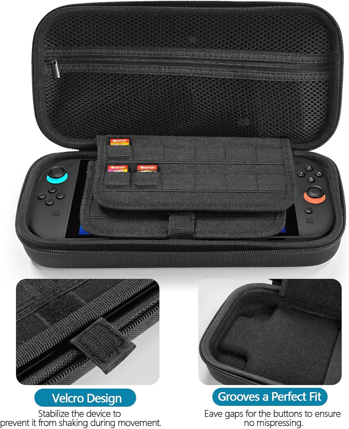 TUCANA Carry Pouch Case Compatible with Nintendo Switch 2 (2025), Switch 2 Portable Hard Travel Case with Pockets and 20 Game Cartridges for Switch 2 Accessories, Black, Solide image number 2