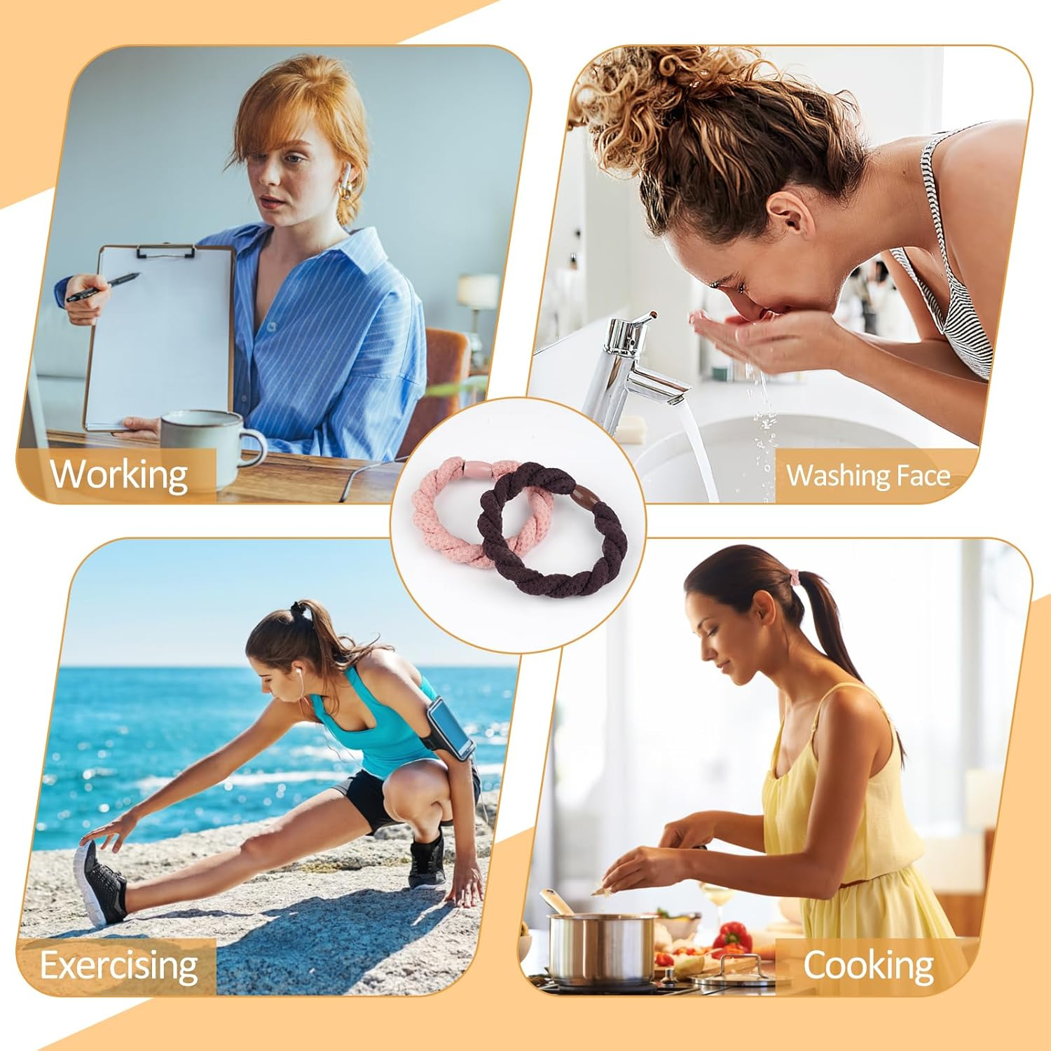 Women'S Hair Scrunchies, Pack of 15 Hair Bobbles, Elastic Braid Elastics, 5 Colours Braided Ponytail Holders for Women, Girls, Children, Thick and Curly Hair image number 1