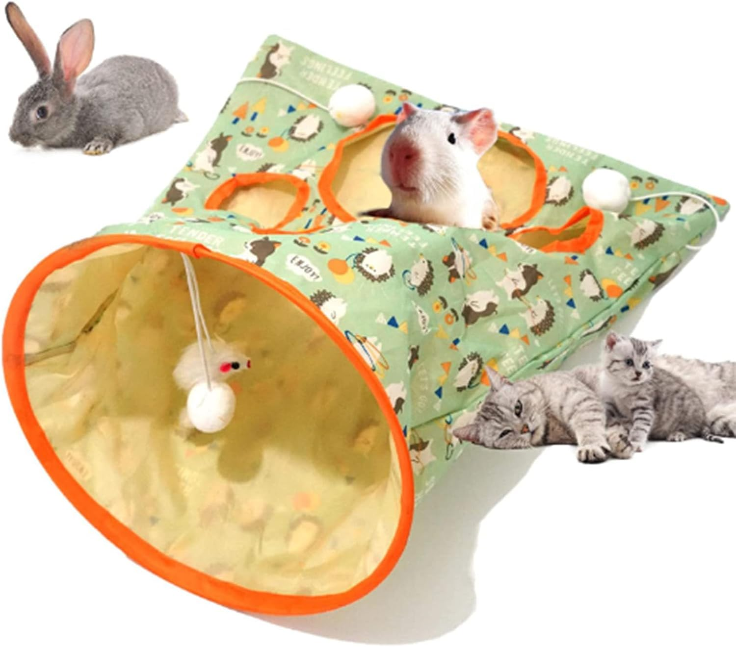 AMONIDA Cat Tunnel Bag, Safe to Use, 5 Holes, Crinkle Sounds, Interactive Cat Tunnel Paper Bag, Durable, with Plush Balls for Cats (Hedgehog) image number 1