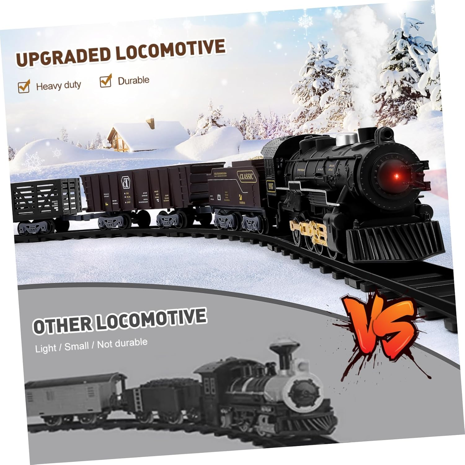 Vaguelly Steam Locomotive Train Set Battery Powered Train Toys Simulation Train Models Electric Train Sets with Smoke for Kids Birthday Party Supplies image number 5