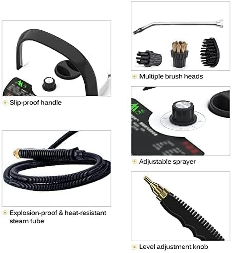 Portable Handheld Steam Cleaner High Pressure Steam Cleaning Machine with Brush Heads for Kitchen Furniture Bathroom Car 2500W(White) image number 1