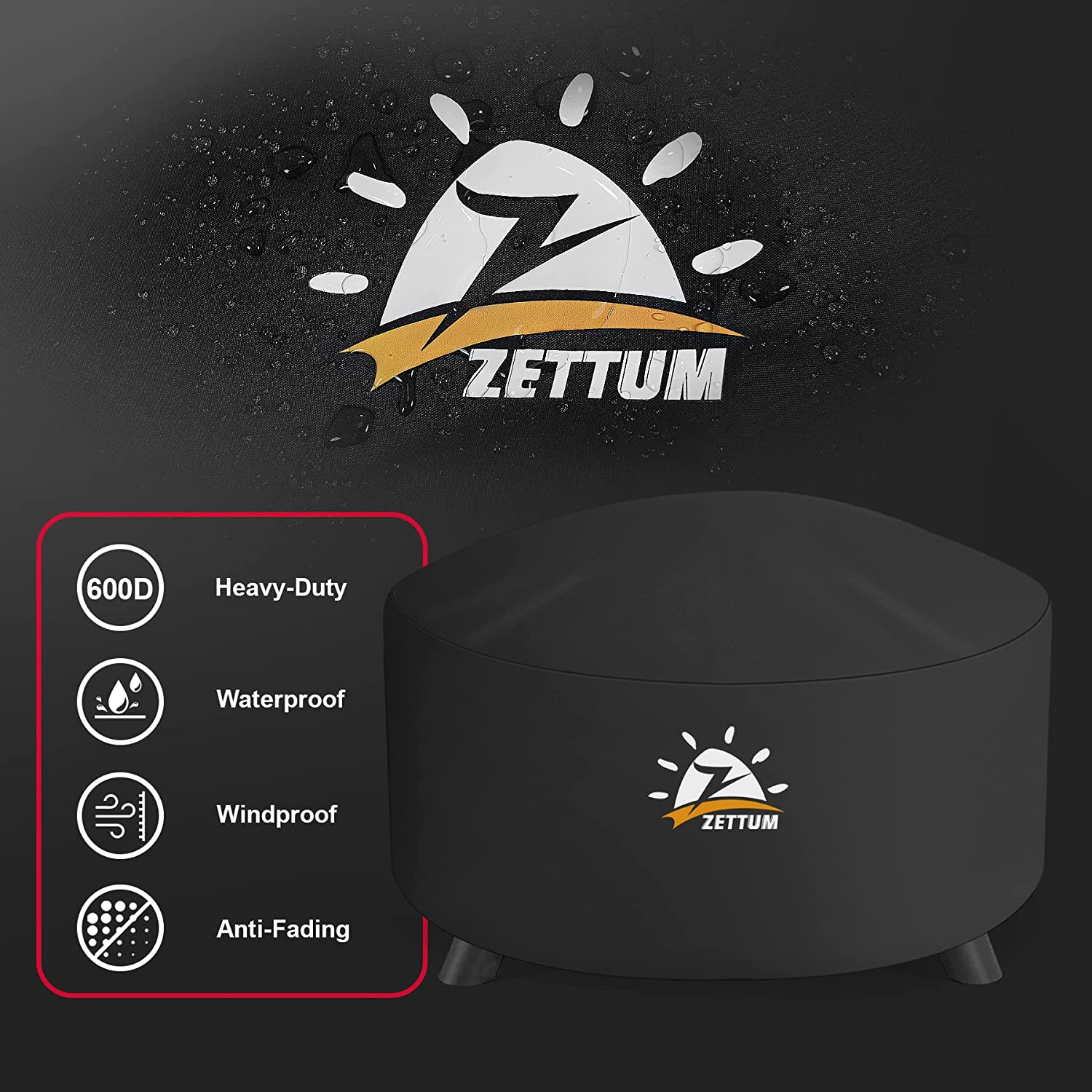 Zettum Fire Pit Cover round 28 Inch - Outdoor Firepit Cover Heavy Duty & Waterproof, 600D Patio Fire Table Cover Gas Fire Pit Accessories Fit 27" Solo Stove Yukon Series Firepit - 28 X 28 X 16 Inch image number 3