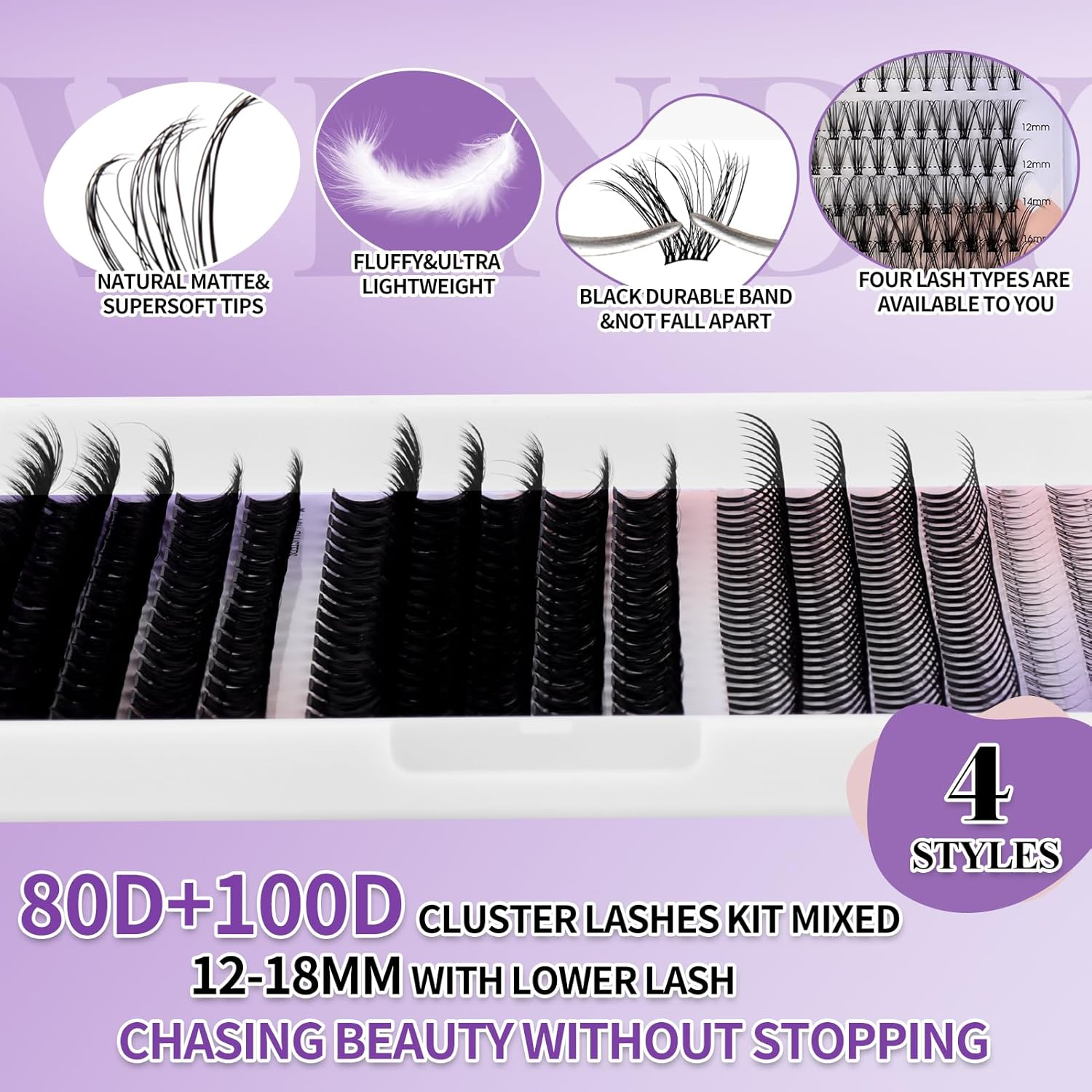 WENDY Lash Clusters Spikes Eyelash Clusters Bottom Lashes Volume Cluster Eyelash Extensions DIY Manga Cluster Eyelash at Home（Spikes-80D+100D-D-12-18Mm）