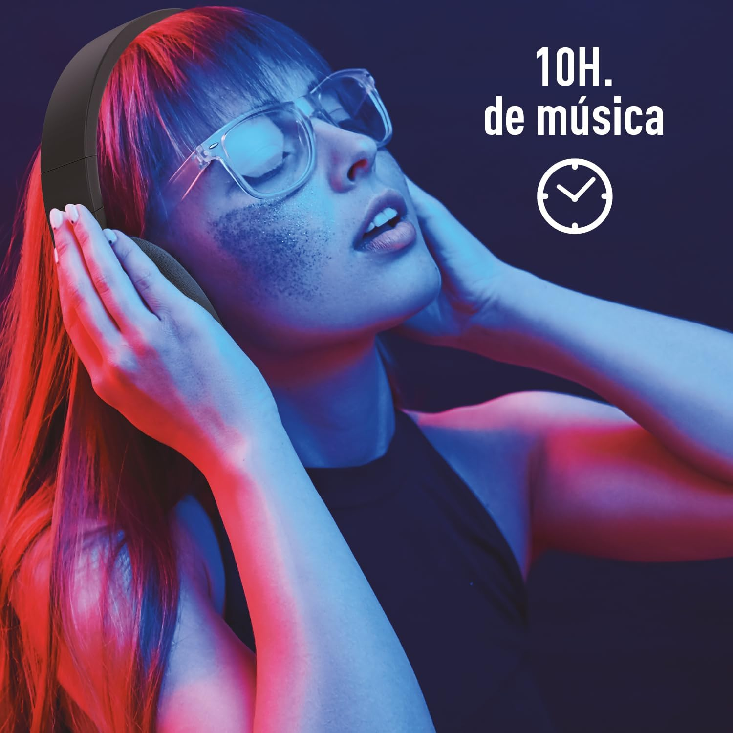 Elbe ABT-B26-N Bluetooth 5.1 Foldable Headphones with Microphone and FM Radio - 10 Hour Playtime - Black/Red image number 4