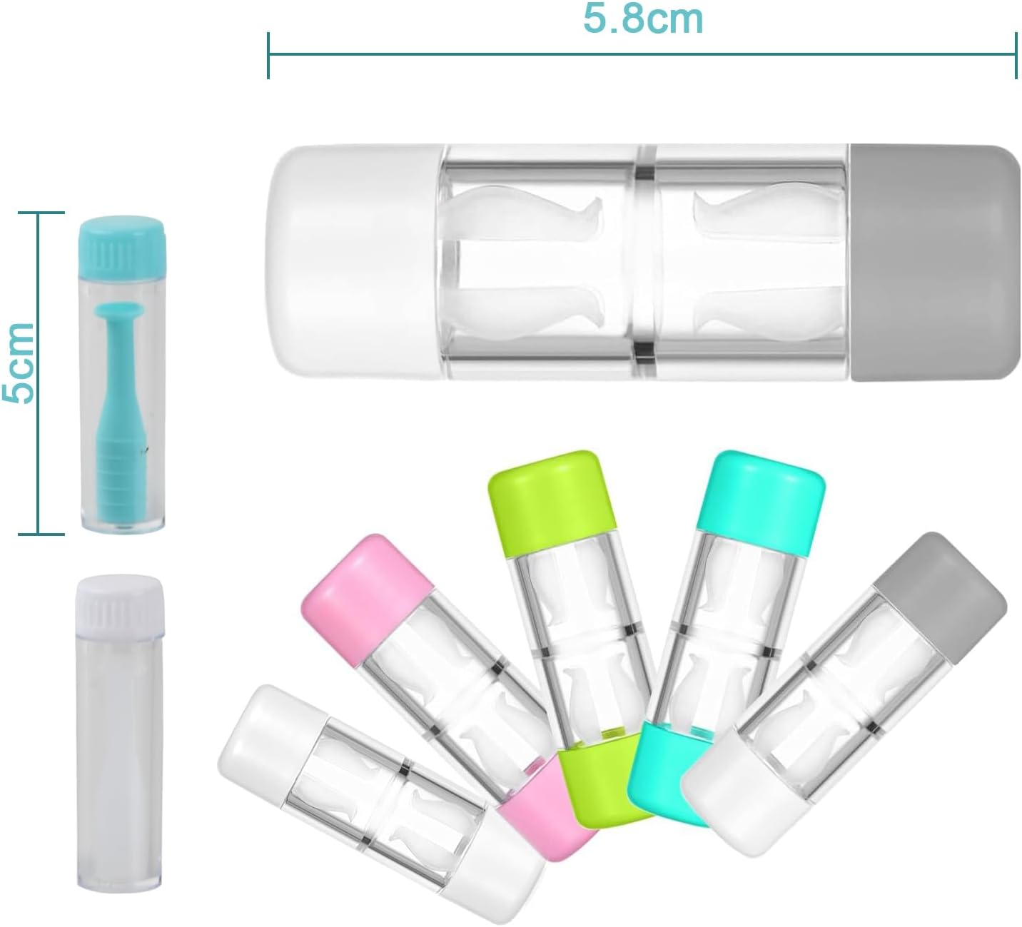 5 Pcs Contact Lens Cases, Mini Colorful Contact Lens Case Set, Contact Lens Barrel Cases, Lenses Holder Box with Contact Lens Remover Tool for Home Travel Outdoor image number 2