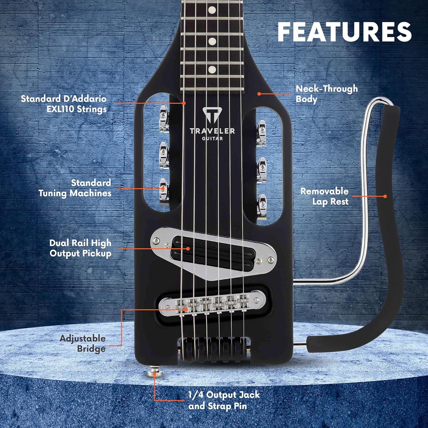 Traveler Guitar Ultra-Light 6-String Right-Handed Electric Travel Guitar, Matte Black image number 5