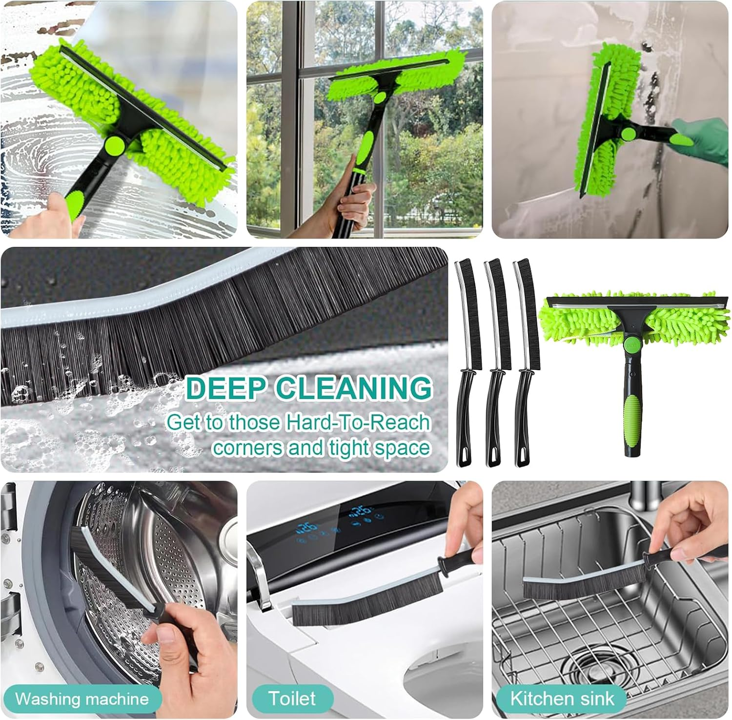 4.5M Window Cleaning Kit, Extra Long 2-In-1 Extendable Window Cleaning Equipment with Microfiber Cloth Squeegee Strips for High Windows, Walls & Cars image number 1