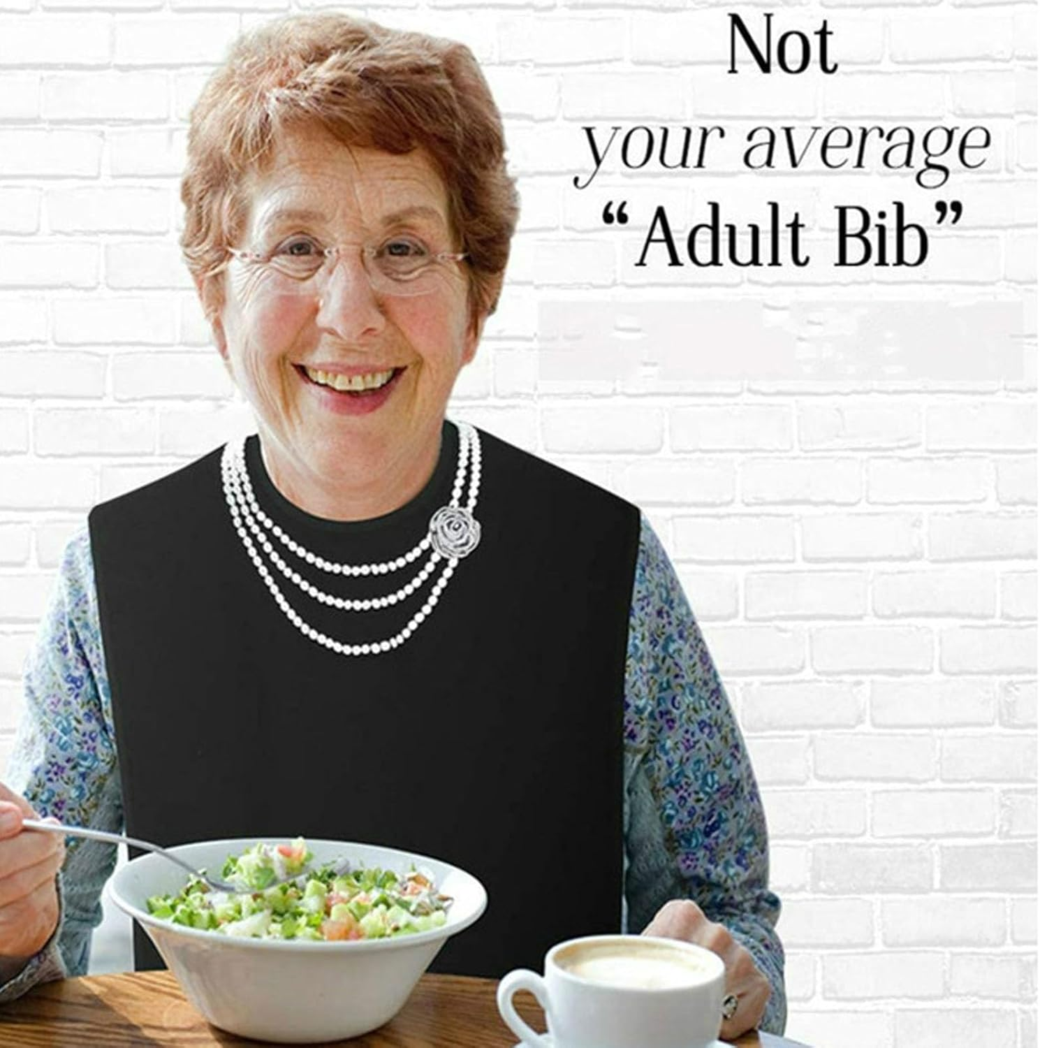 Adult Bibs Elderly Reusable Adult Bibs for Eating, Washable Waterproof Mealtime Clothing Protectors with Crumb Catcher, Necklace and POLO Shirt Design image number 4