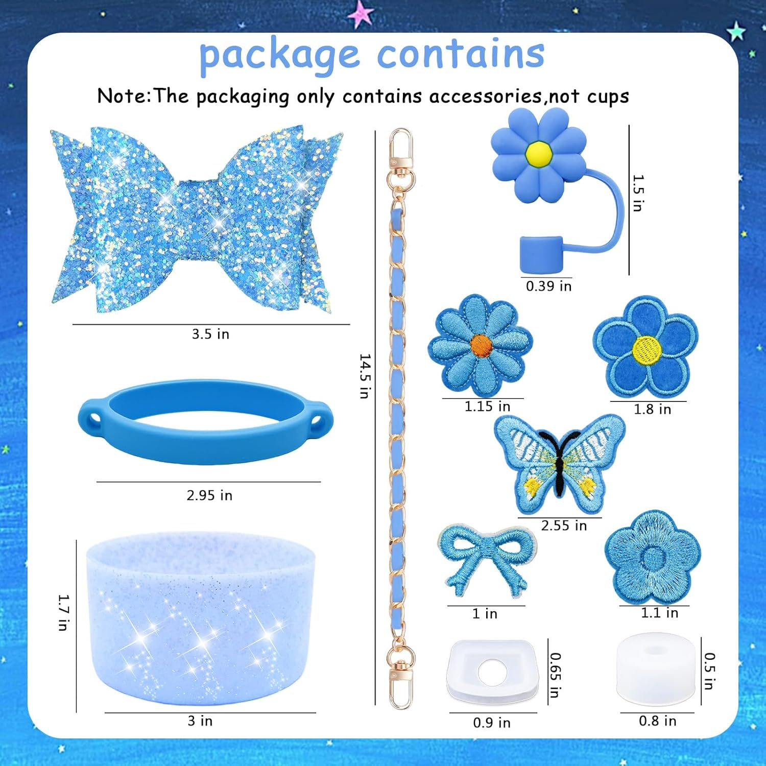 12PCS Bling Stanley Cup Accessories for 30Oz & 40Oz Tumbler with Handle,Including Leather Handle Strap,Straw Bow Decorate,Straw Topper Cover,Boot,Spill Proof Stoppers,Sticker (Blue) image number 2