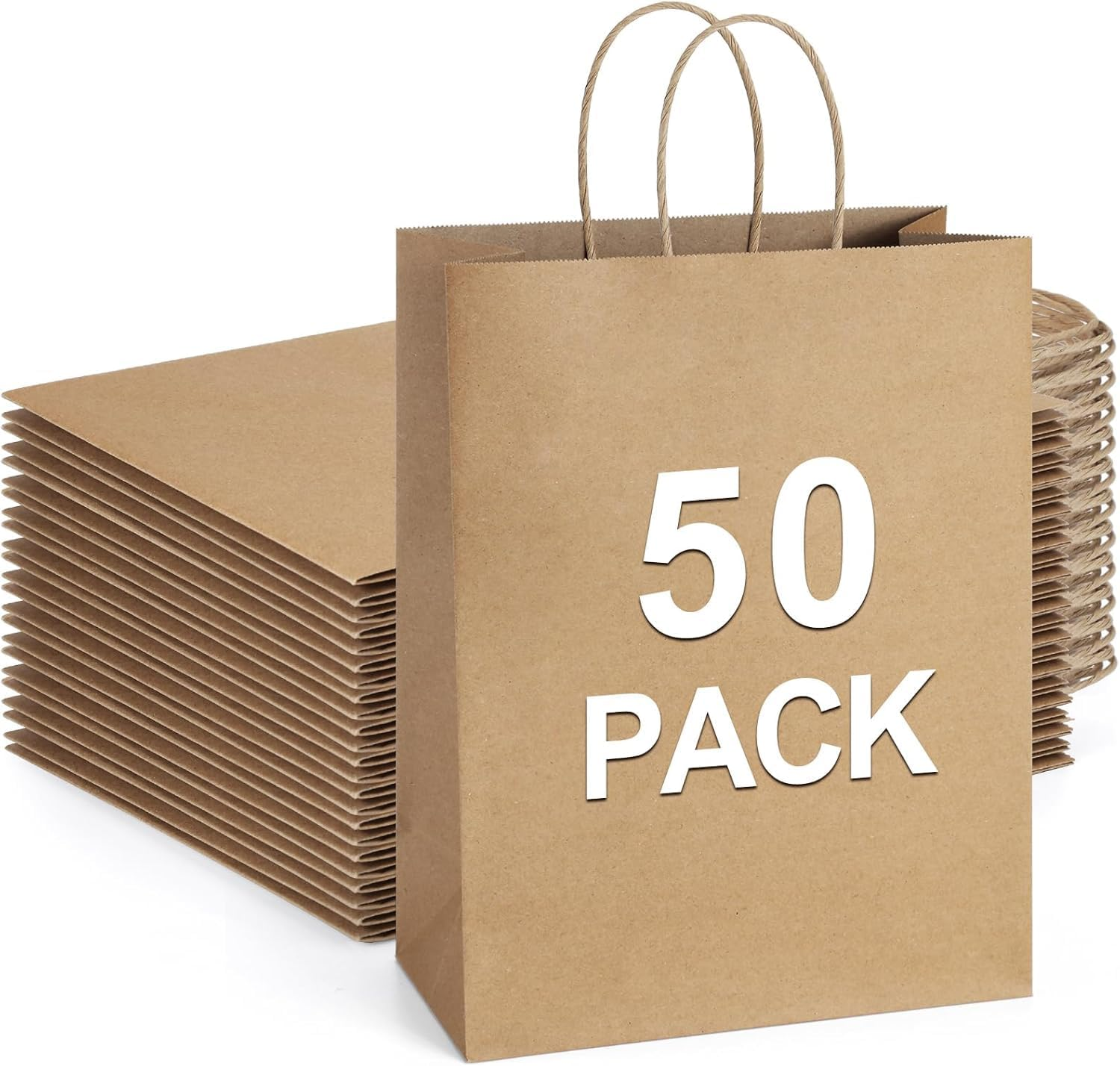 50Pcs Large Size 21 * 14 * 27Cm Natural Paper Gift Bags Kraft Paper Bags with Handles,Gift Bag Kraft Paper Party Gift Bag,Eco-Friendly Kraft Bags for Gifts,Business, Shopping, Retail Merchandise Bags