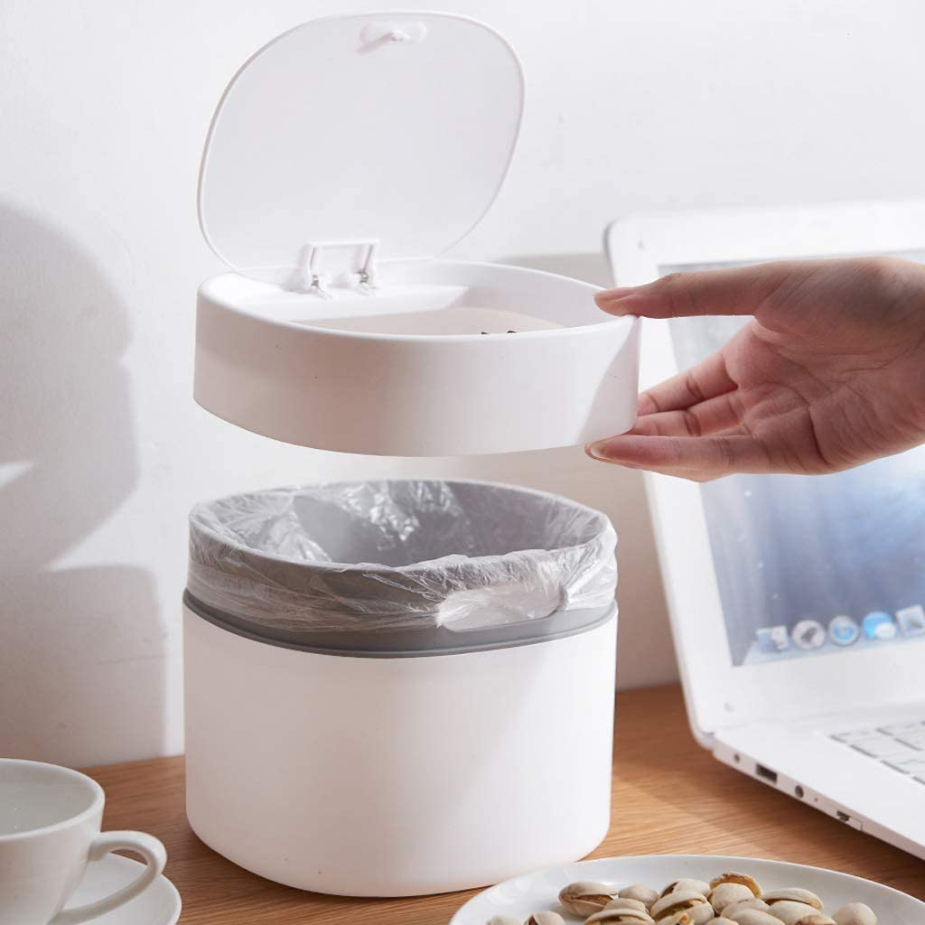 Mini Recycle Bin Plastic Trash Can Creative Desktop Trash Can with Lid Small Home Office Cleaning Trash Can Button Desktop Storage Trash Can image number 5