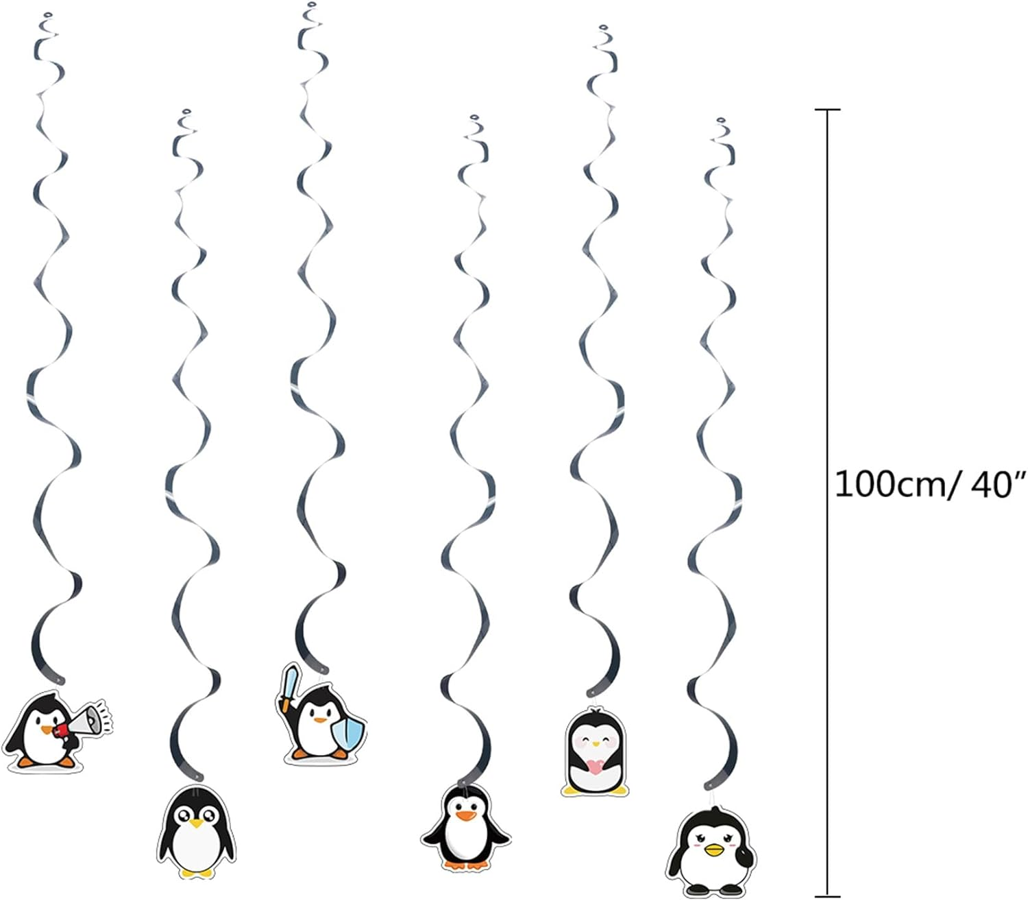 Penguin Birthday Party Supplies - Blue, Yellow, Pink - Cartoon Penguin Decorations - Includes Banner, Balloons, Cake Topper, Cupcake Toppers, Spirals, Background - 39 Count