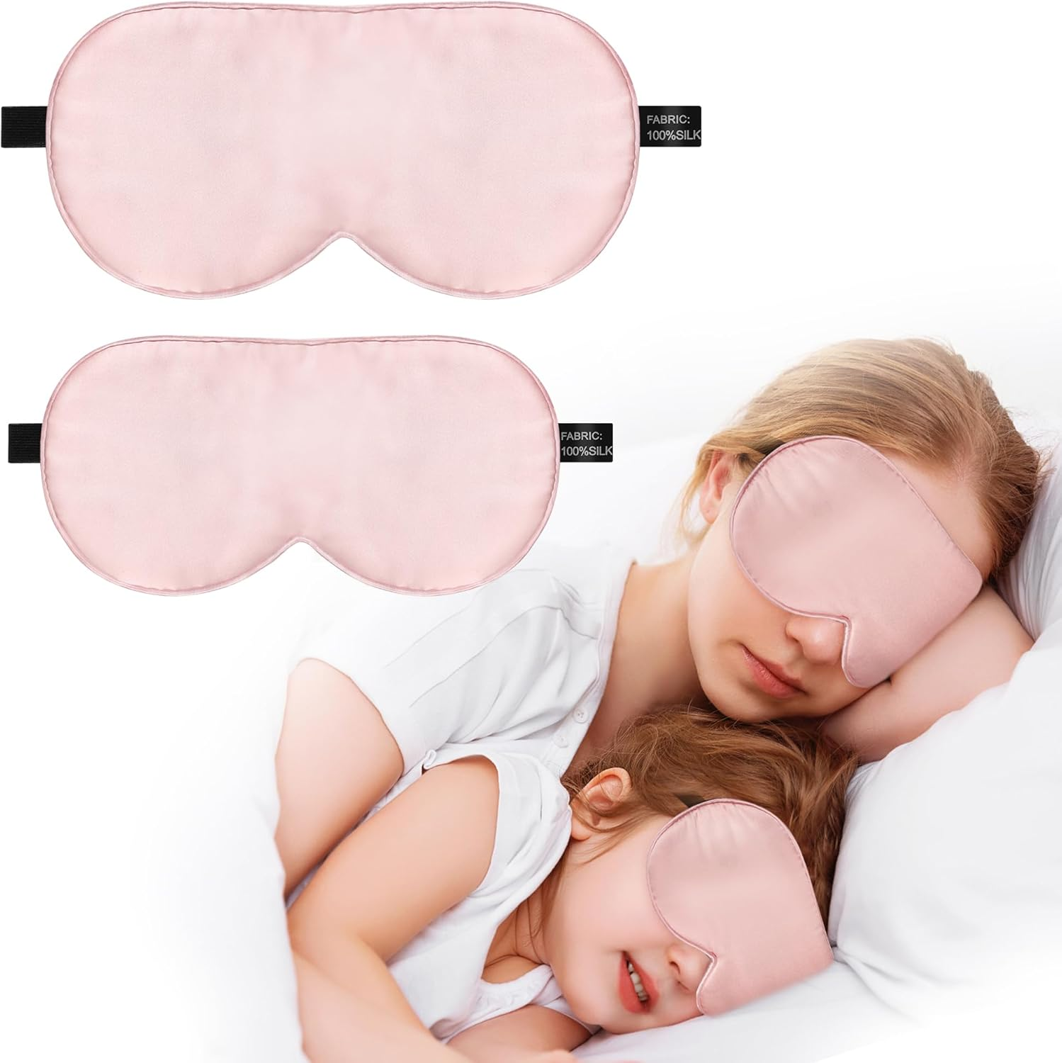 Kids Sleep Mask Eye Cover, 100% Real Natural Pure Silk Eye Mask with Adjustable Strap, Blindfold Kids Eye Mask for Sleeping, Eye Shade for Boys Girls and Adult, Pressure-Free Comfort (Black)