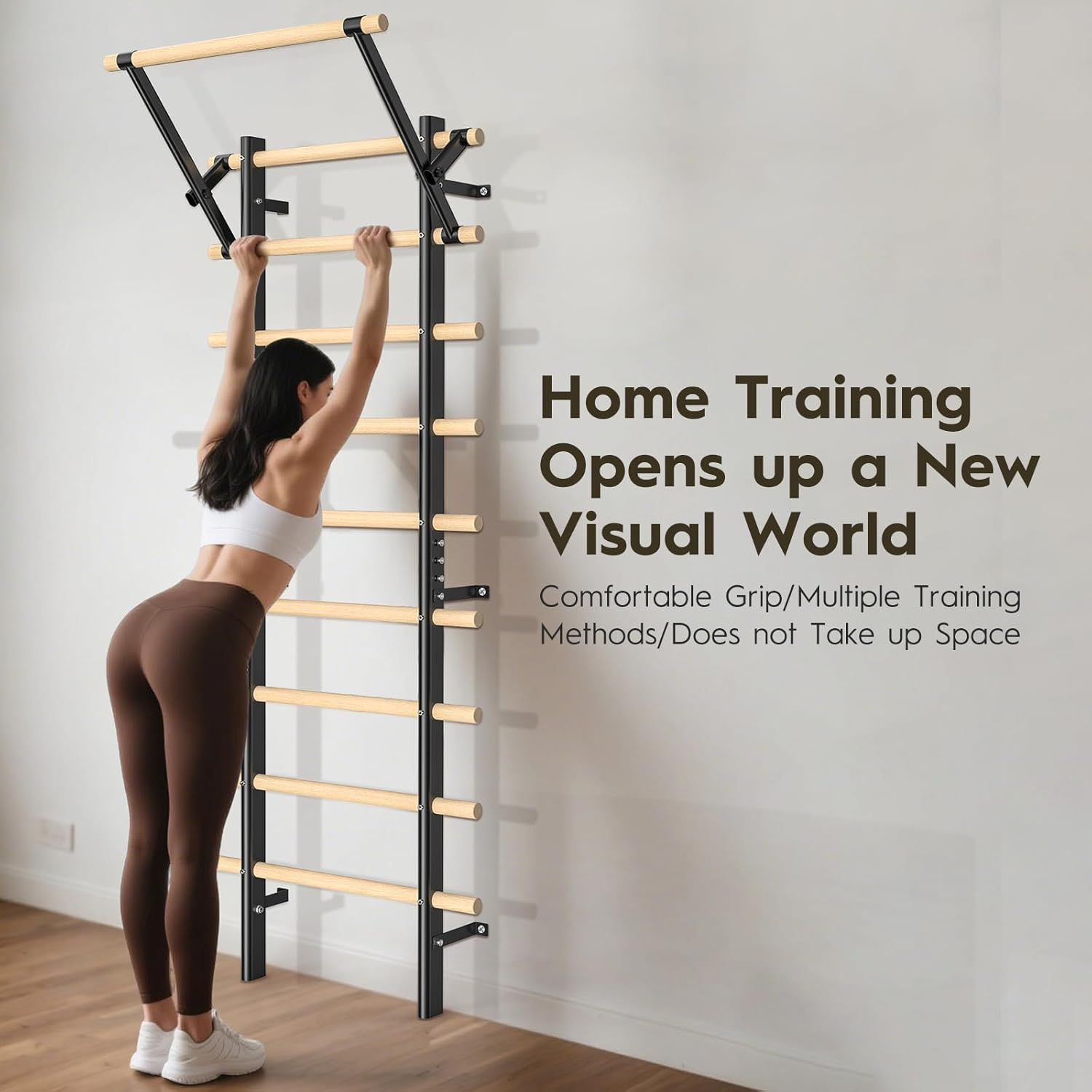 Wall-Mounted Climbing Frame with Pull-Up Bar & Dip Bars &ndash; 220 Cm Home Fitness Jungle Gym Made of Beechwood &ndash; Max. Load Capacity 250 Kg &ndash; for Strength Training, Calisthenics & Rehabilitation image number 2