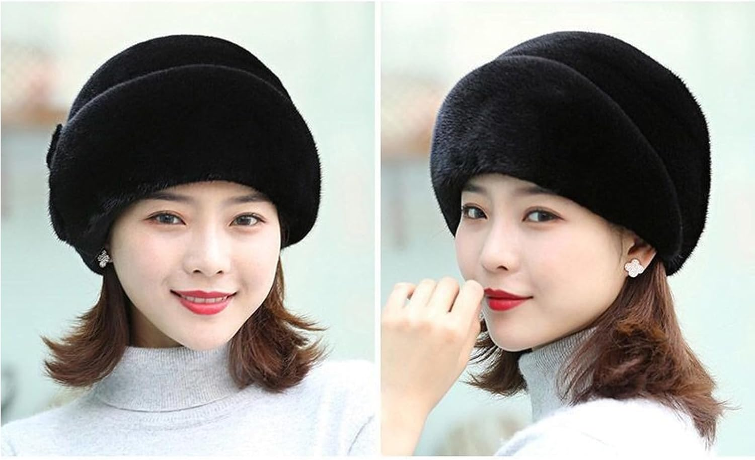 AWOCAN Women Faux Fur Hat Winter Warm Hat Solid Color French Beanie Cap Comfort Lightweight - Beige image number 3