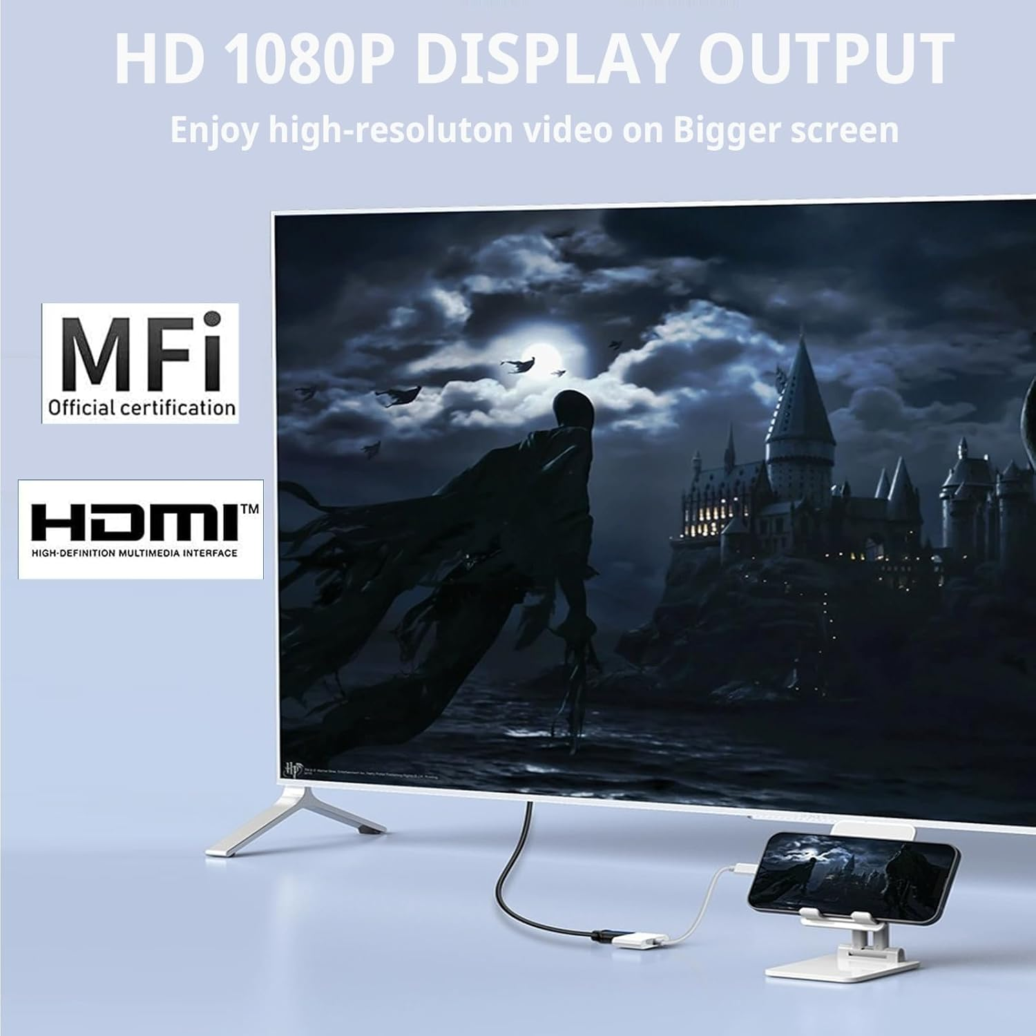 HDMI Adapter for Iphone Ipad, 1080P HDMI Adapter for Iphone to TV Sync Screen Video & Audio Digital AV Converter with Charging for Iphone, Ipad, Ipod on Hdtv/Projector/Monitor, Plug & Play image number 2