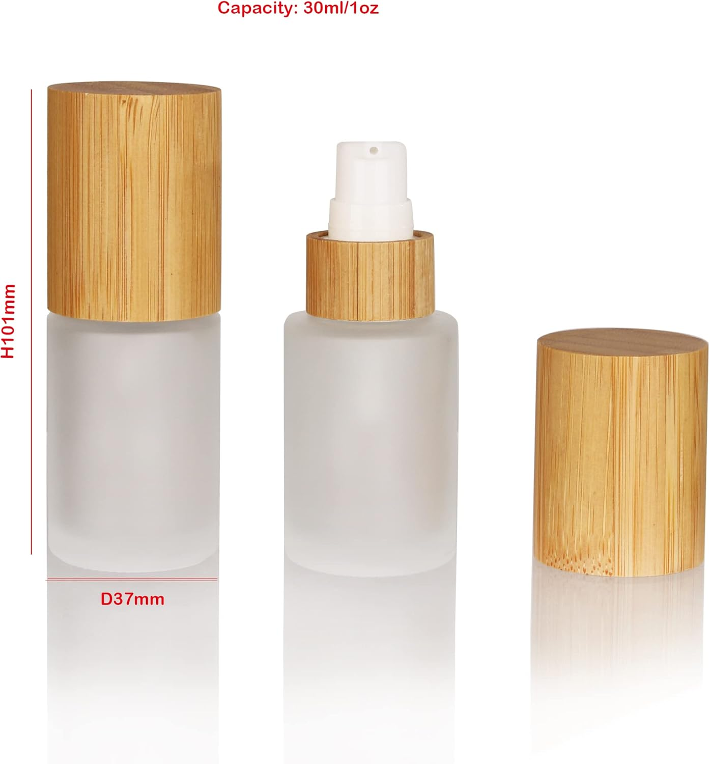 COSIDEA 6 Pcs Empty 1Oz / 30Ml Bamboo Lids Frosted Glass Bottle with Lotion Pump Dispenser, Refillable Emulsion Cosmetic Cream Bottles, Toiletries Refill Travel Container image number 3
