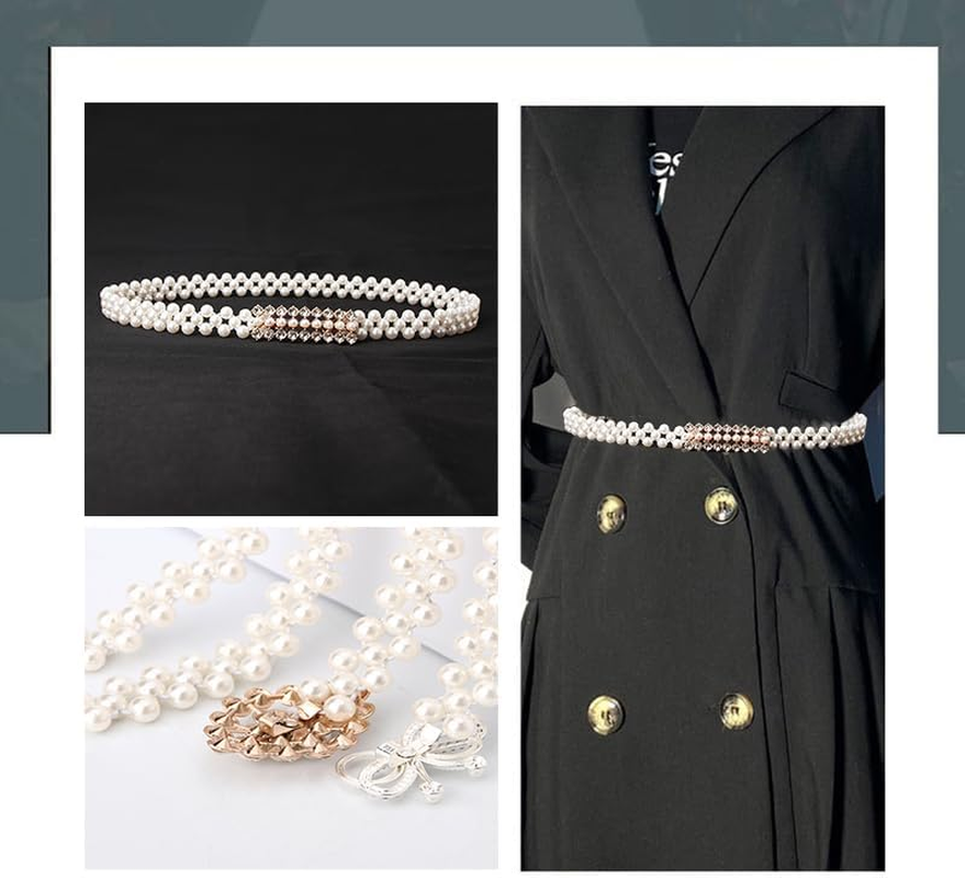 AIMALL Elegant Women'S Pearl and Rhinestone Bead Chain Belt, 26.4 Inch Decorative Dress Waistband, Chic Accessory for Formal and Casual Outfits image number 5
