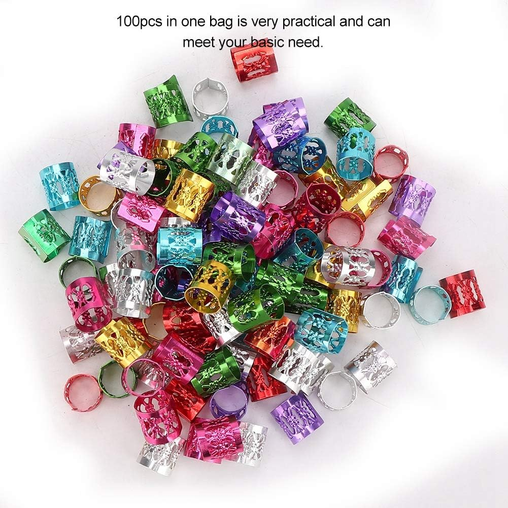 WAONIQ Pack of 100 Dreadlocks Hair Braid Beads, Hair Accessories Cuffs, Adjustable Dreadlock Hair Accessories for Women, Braids (Colourful) image number 4
