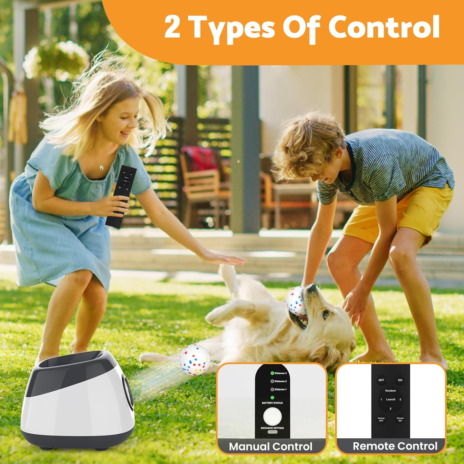 Advwin Large Ball Thrower for Dogs, Rechargeable Automatic Launcher with 6 Tennis Balls, 40-60-80Ft Launching Distance, Remote Control Ball Launcher for Medium & Large Dogs Indoor/Outdoor image number 1