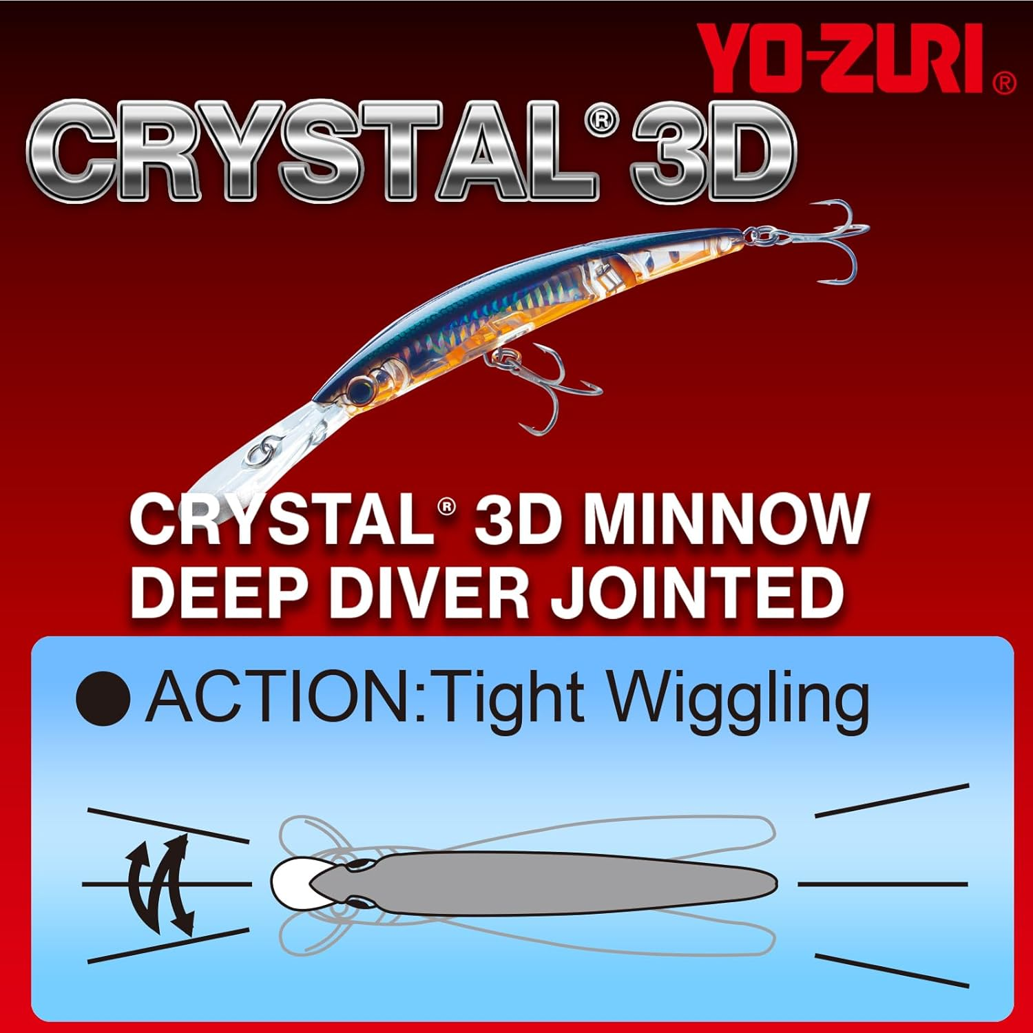 Yo-Zuri Crystal 3D Minnow Deep Diver Jointed Lure, Silver Black, 5-1/4-Inch image number 2
