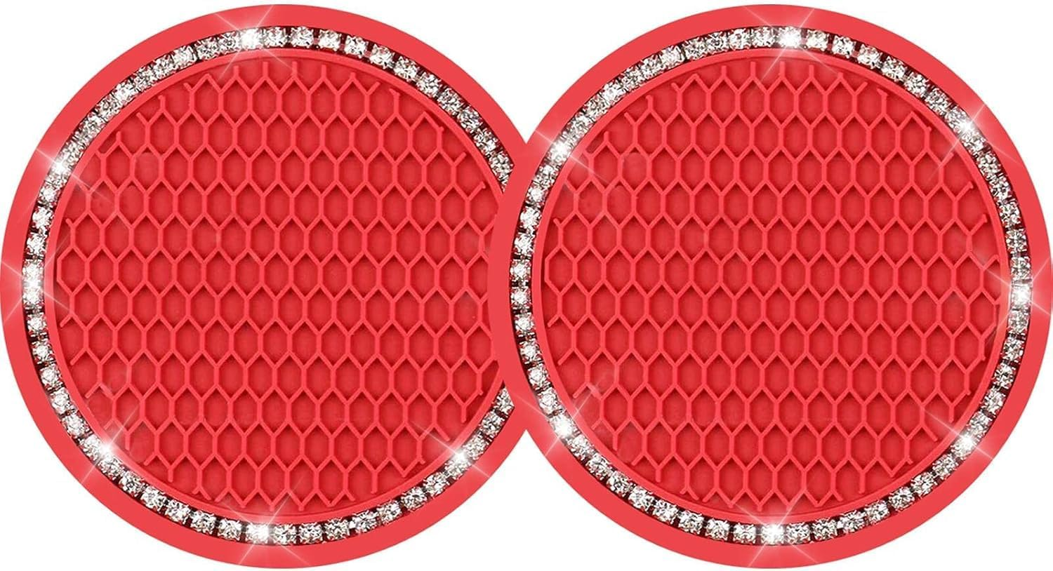 Bling Car Cup Coasters, Crystal Car Cup Holder Coasters, 2 Count, Pink, Silicone, Round image number 6