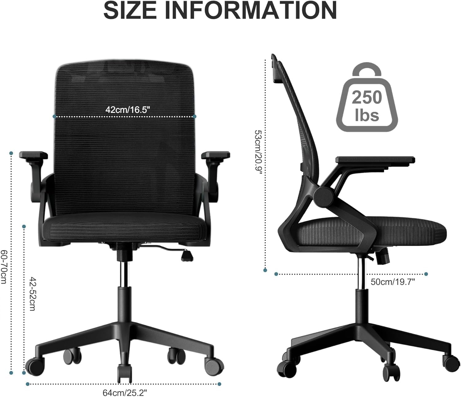 Ergonomic Office Chair, Comfy Swivel Mesh Chair Movable Cushion Lumbar Support Adjustable Armrests & Height Adjustment Desk Chair (Black) image number 6