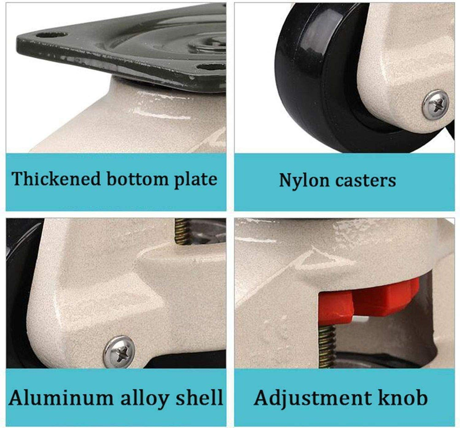 Lehom Leveling Casters Wheels 4 Pack Industrial Machine Swivel Caster Wheels 80F Heavy Duty Plate Mounted Leveling Machine Retractable Workbench Nylon Wheel Rubber Foot image number 4