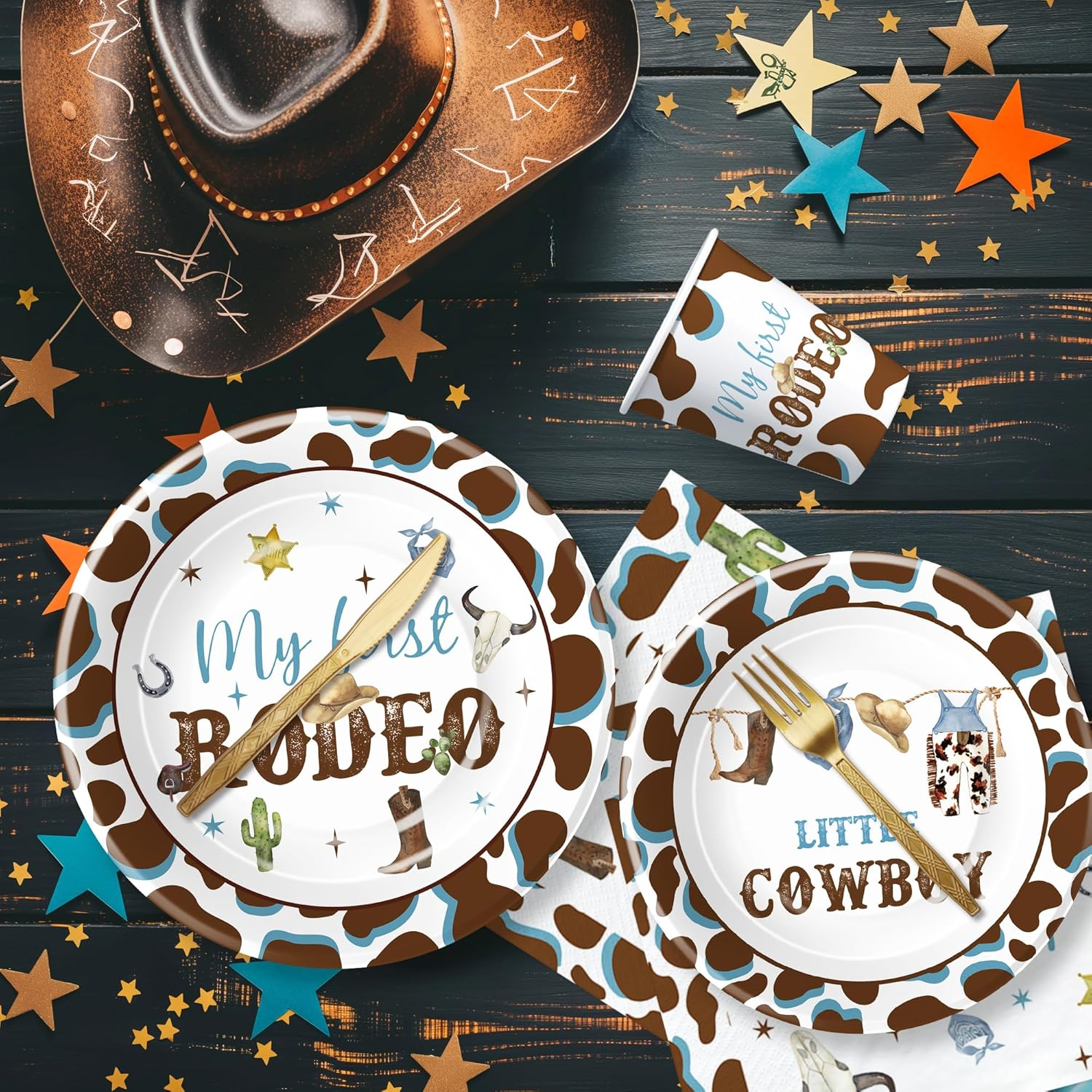 Boy Rodeo 1St Birthday Party Plate, Cup, Napkin, Cutlery Set image number 3