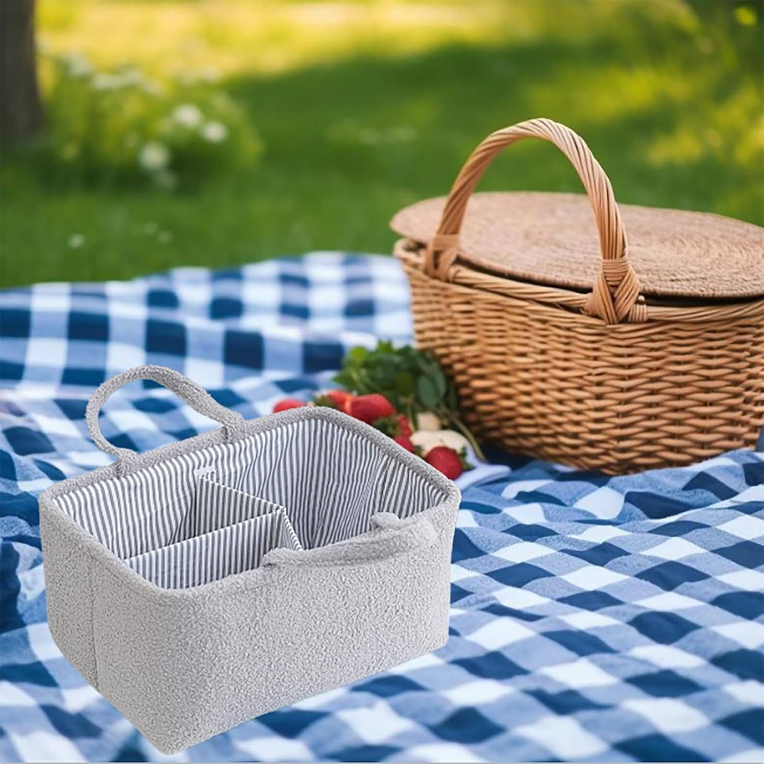 LISNSMY Baby Nappy Caddy Organiser, with Removable Inserts, Baby Storage Basket for Diapers and Wipes, 38 X 26 X 18 CM (Gray) - Gray image number 5