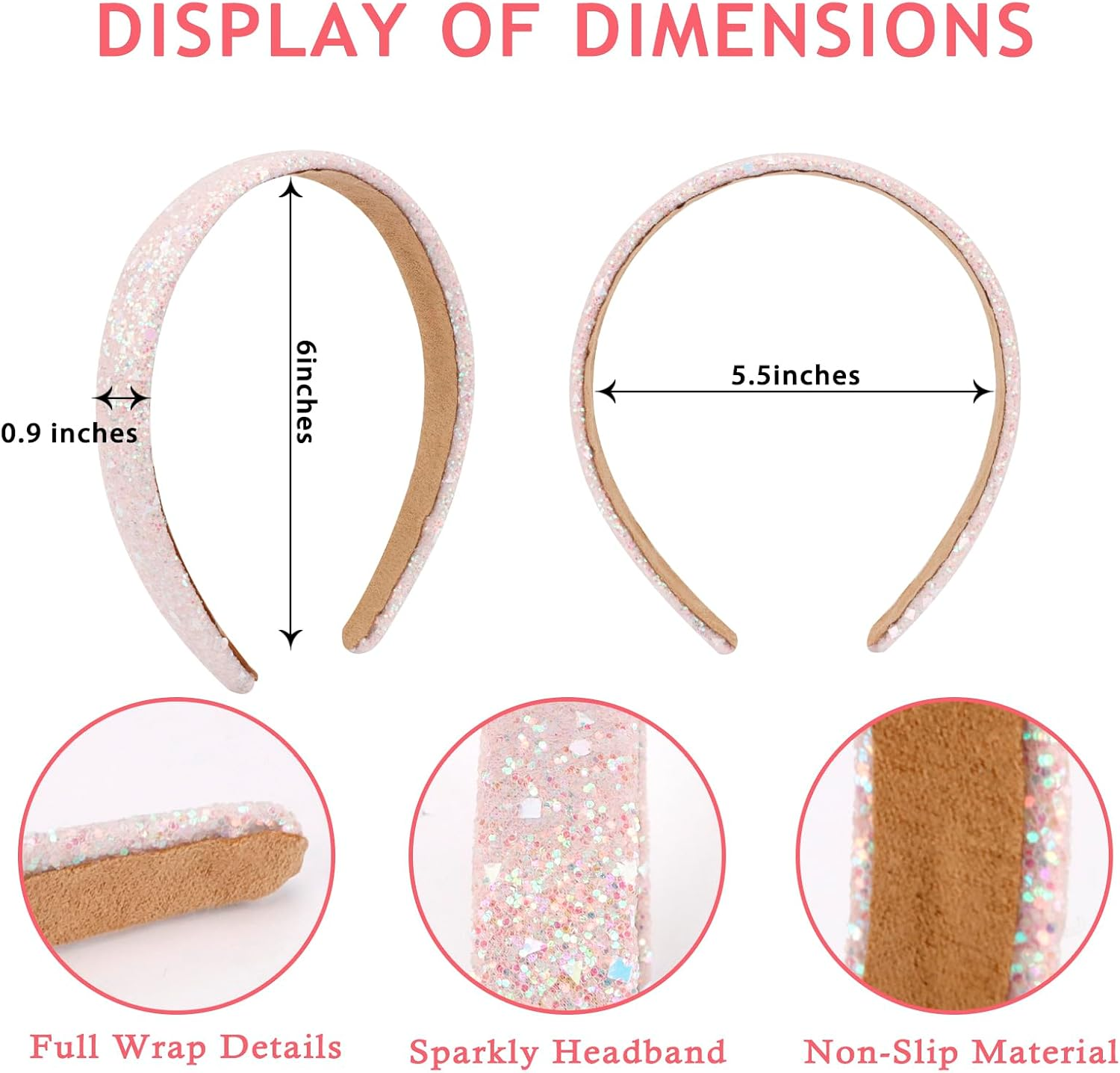 3 Pcs Glitter Sequins Girls Headbands: Sparkly Hard Headbands for Girls & Women, Non-Slip, Bling, Cute Hair Accessories image number 2