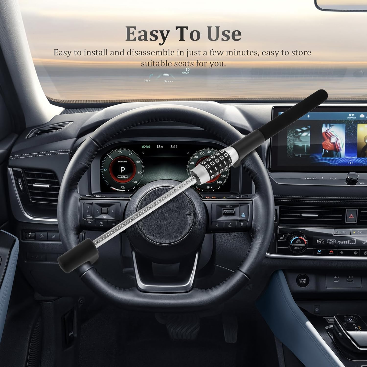 Steering Wheel Lock Keyless Retractable Car Security anti Theft Lock Combination Double Hook 5 Coded Combination Lock for Car Universal Model for Cars Suvs Vans Trucks (1Pc) - 2Pcs image number 3