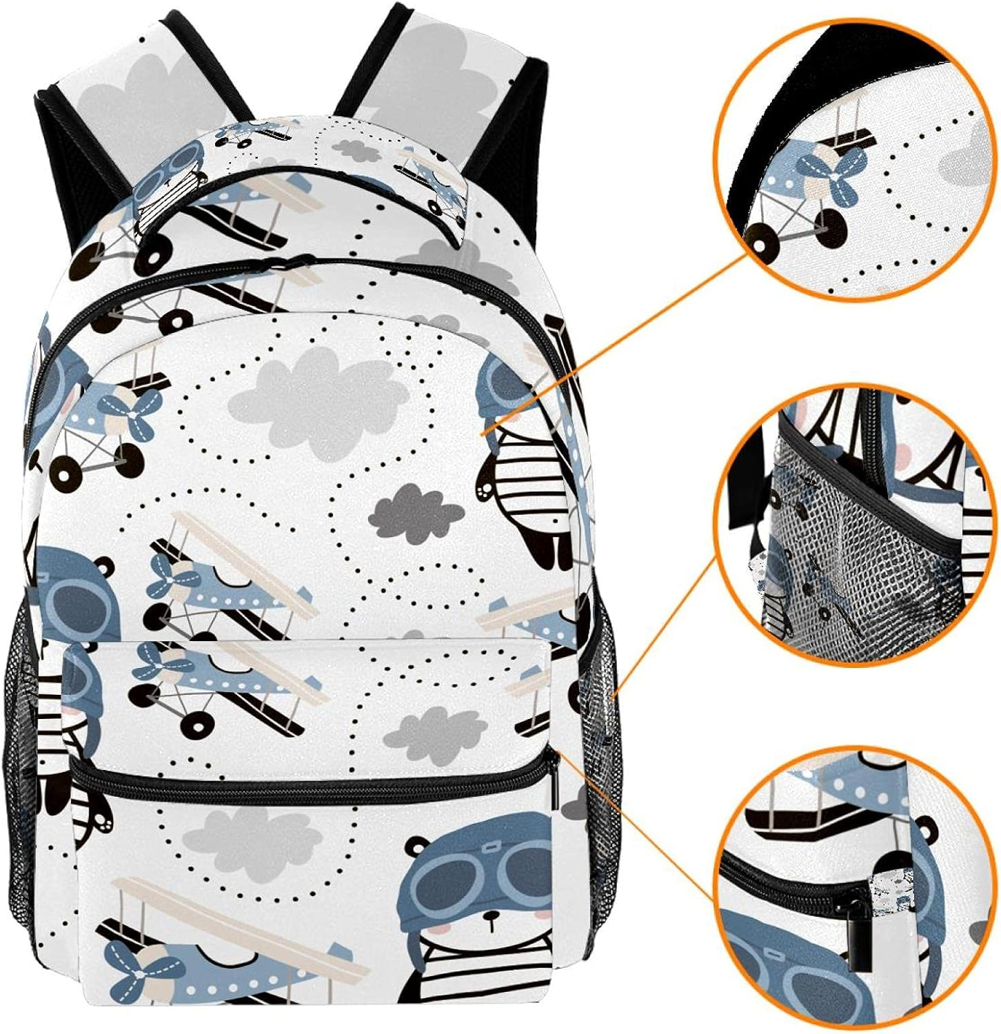 Cute Panda in Pilot Cap and Retro Air Planes Backpack Students Shoulder Bags Travel Bag College School Tote Backpacks