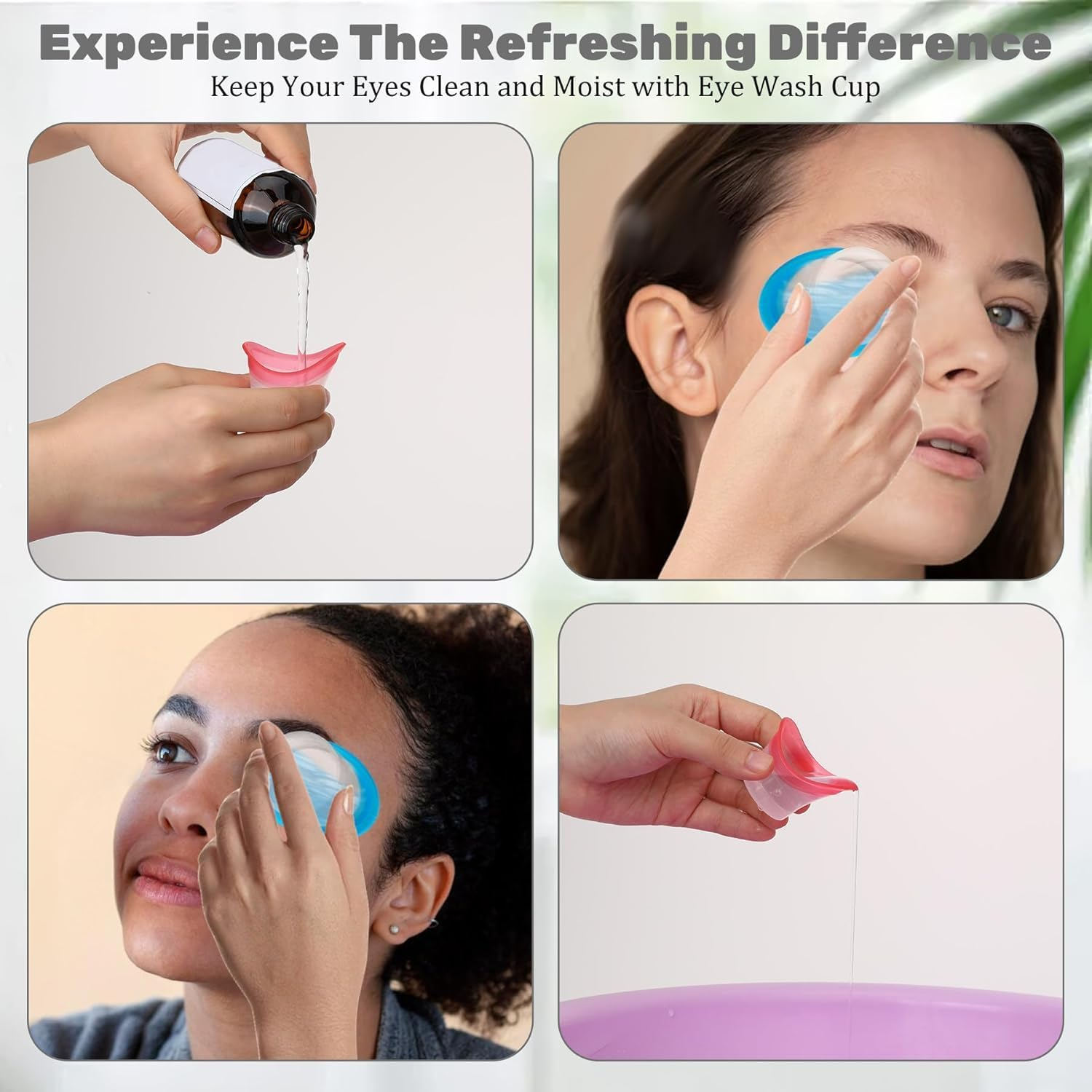 Eye Wash Cup Eye Wash Cleaner Kit, 4Pcs Silicone Eyes Cleaning Reusable Eyewash Cleaner Cups Portable Eyes Rinse Cup for Quick Relief Tired Eyes Dust Cleaning image number 2