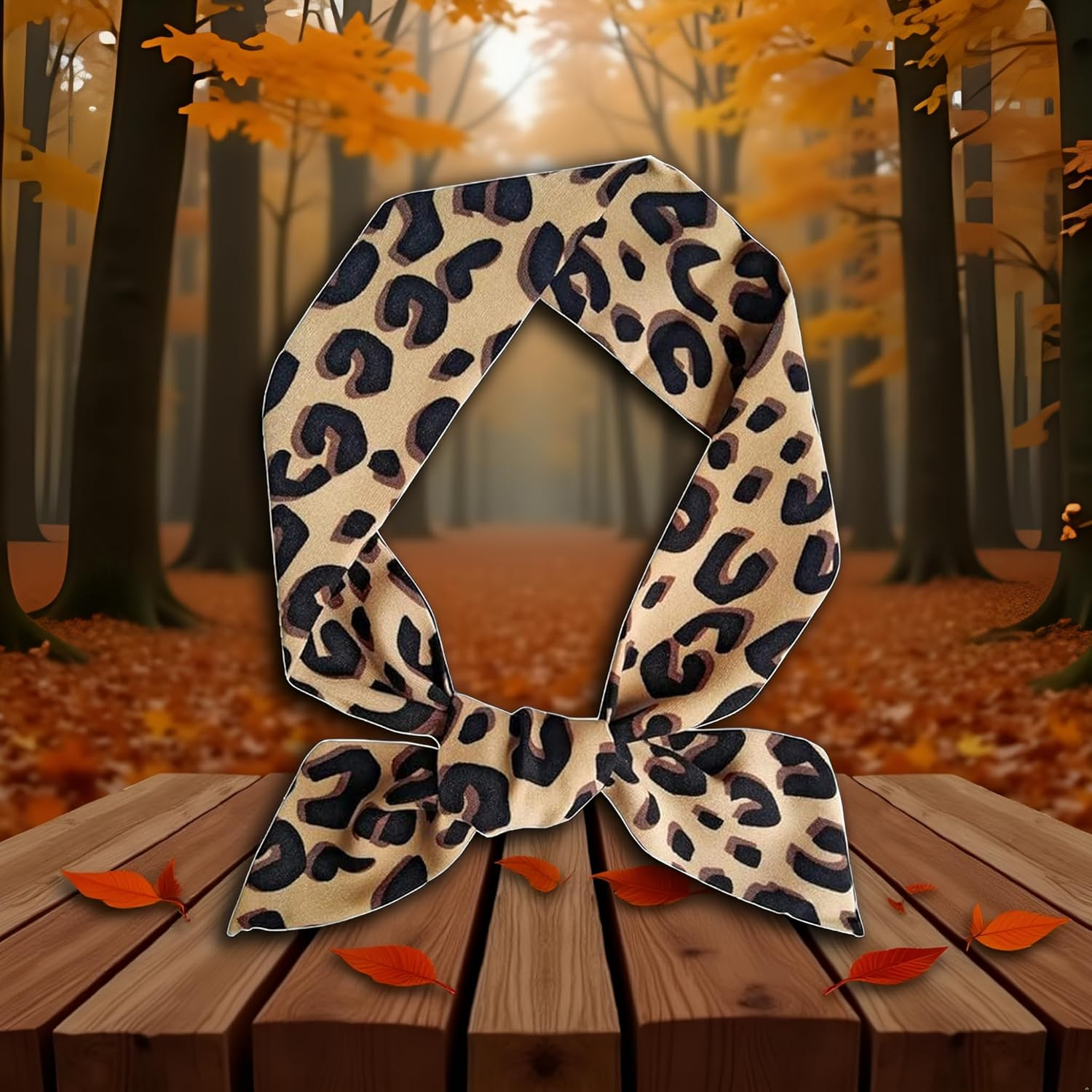 Brown Leopard Neck Tie Chic Skinny Scarf Hairband Stylish Purse Scarf Leopard Accessory Women'S Fashion Scarves, Scarves and Wraps image number 3