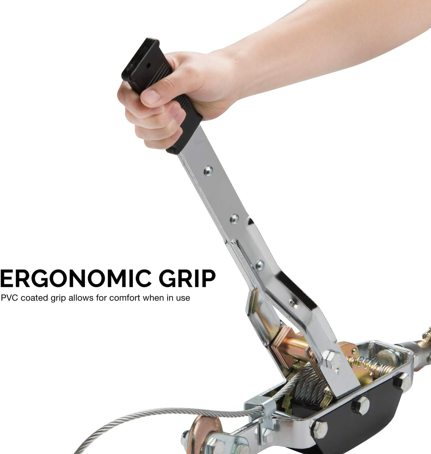 NEIKO 02256A Come along Winch, 5-Ton (10,000 Lbs) Pulling Capacity, 10Ft, 3 Hook, Heavy Duty Power Cable Come along Tool with Dual Gears, Hand Winch Cable, Automotive Hoist Winch Puller, Recovery Gear image number 3