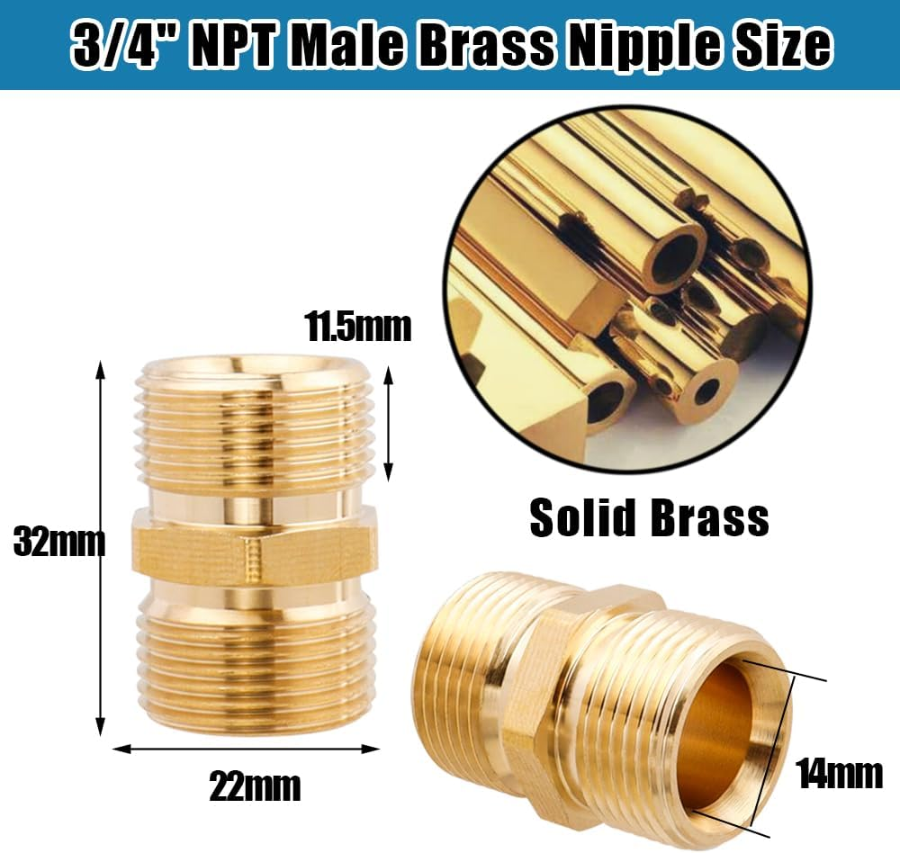 Yakamoz 4 Pieces Pressure Washer Hose Adapter, 3/4" NPT Male Brass Nipples, Brass Pipe Adapter Fittings for Extending and Connecting Pipes image number 4