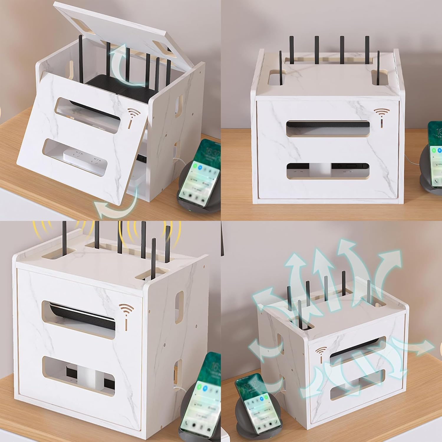 Catekro WIFI Router Storage Box, Wifi Cabinet to Hide Router and Modem, Router Cover Decorative Box for Office and Home (White)