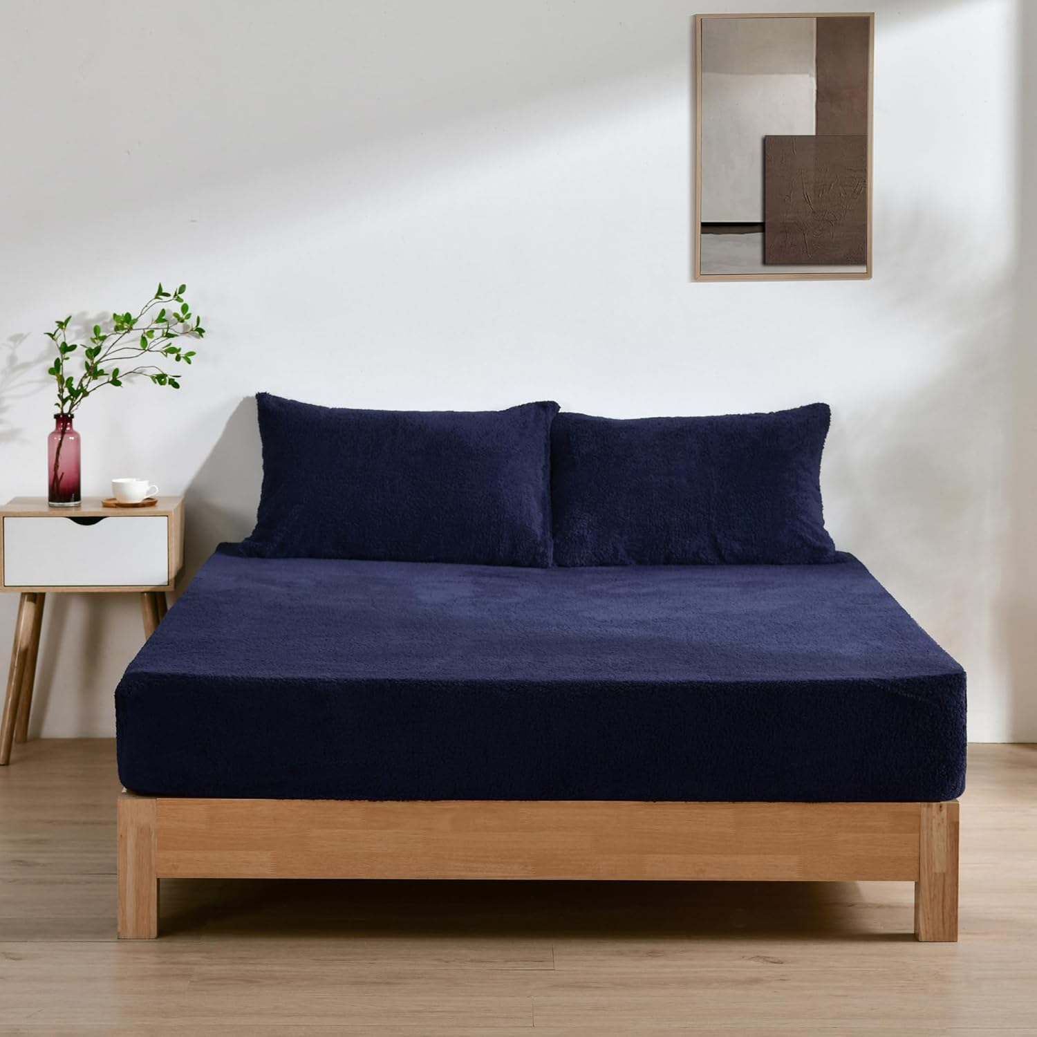 Dreamaker Ultra Plush Jasper Fleece Sherpa Fitted Sheet Double Bed & Pillowcase Combo Sheet Set Warm Touch Anti-Pilling Temperature Regulation Winter Warmer Deep Pocket Bedding Set - Snow Beige