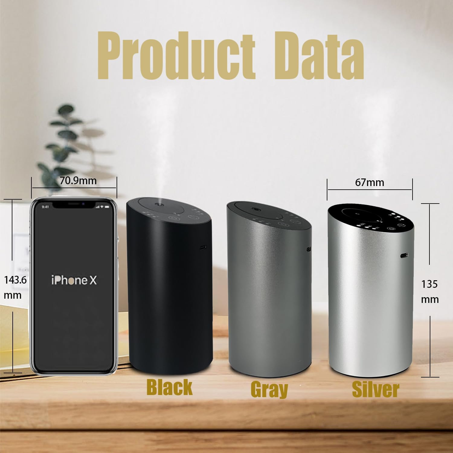 Pandakarias Waterless Car Diffuser, Scent Diffuser for Essential Oils, Smart Car Air Freshener, Wireless and Rechargeable with Large Battery Sentiment Diffuser for Car Home and Office (Silver) image number 4