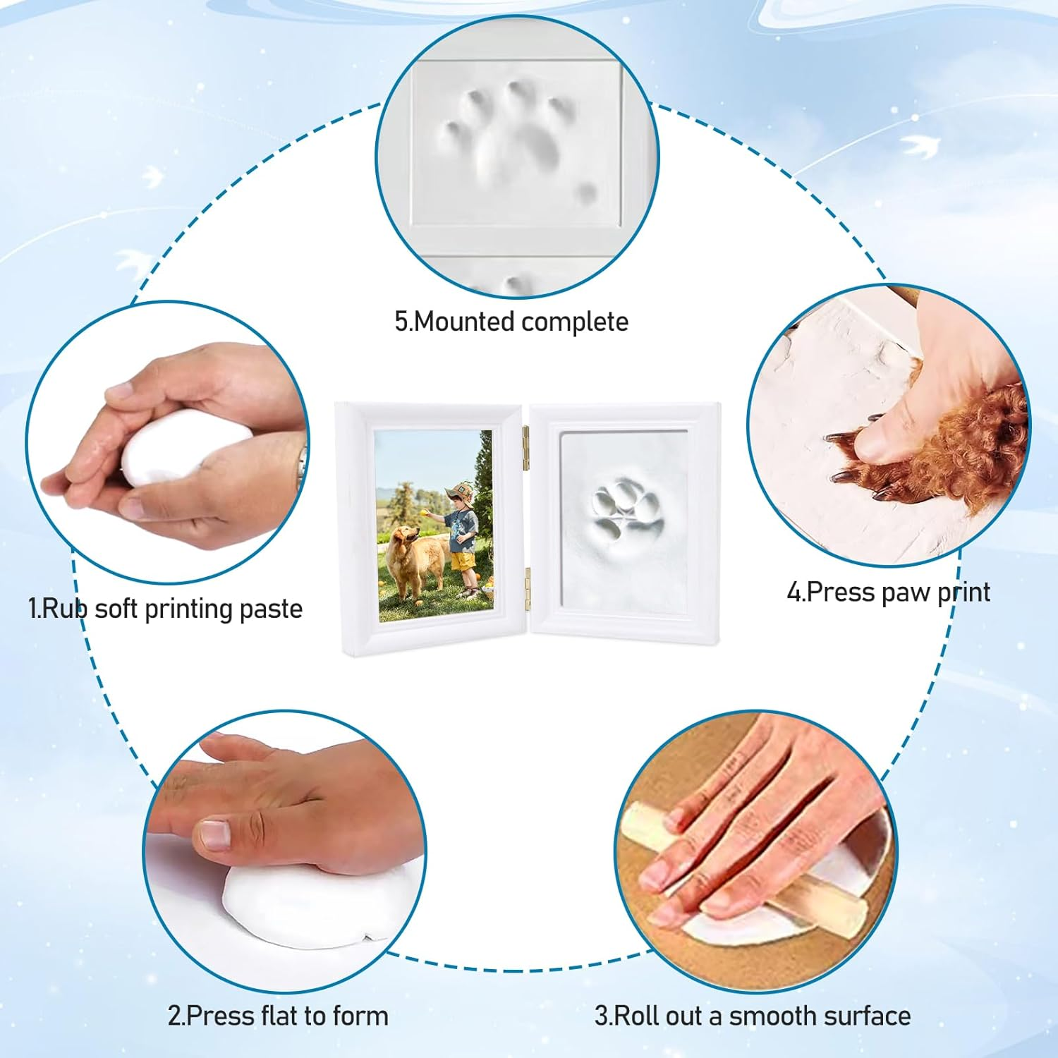 Sporgo Paw Print Set Dog Cat: 3D Picture Frame with Photo and Paw Prints, Paw Print Set with Stand, Wooden Picture Frame for Dogs or Cat Owners image number 3