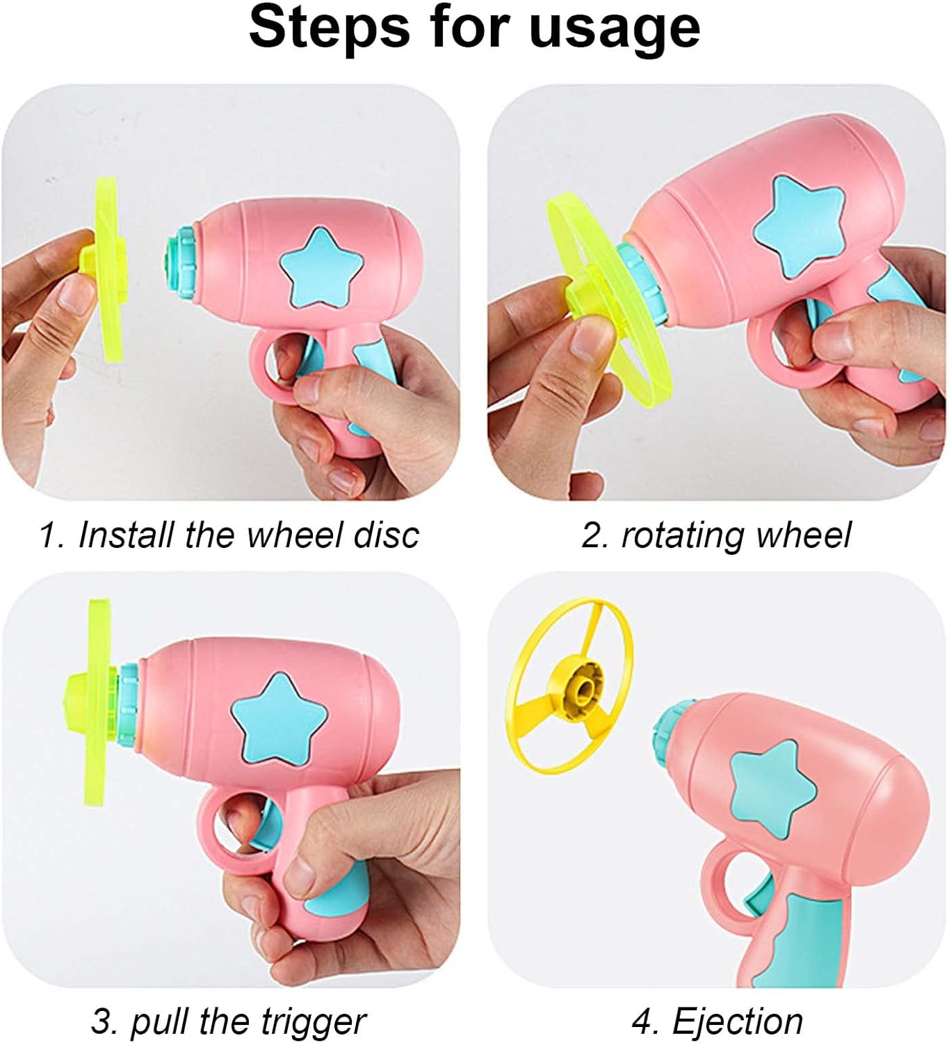 Cat Fetch Toy, Colourful Flying Propeller Disc Cat Toy Chasing Saucer with 1 Launchers, 5 Propellers Random Colour for Interactivity Training Hunting Hitting Pet Toy (Yellow) image number 2